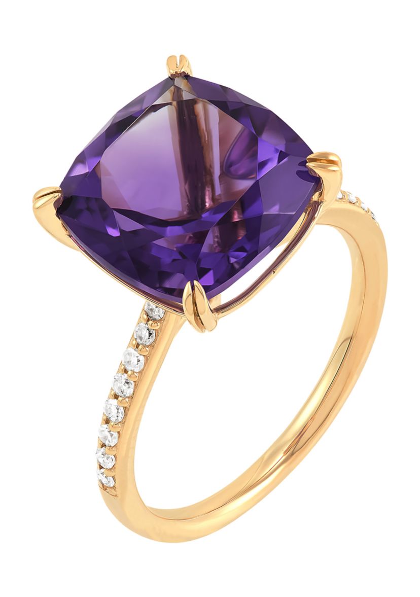 1/8 ct. t.w. Diamond and Amethyst Ring in 10K Yellow Gold