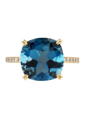 Belk & Co 1/8 ct. t.w. Diamond and London Blue Topaz Ring in 10K Yellow Gold