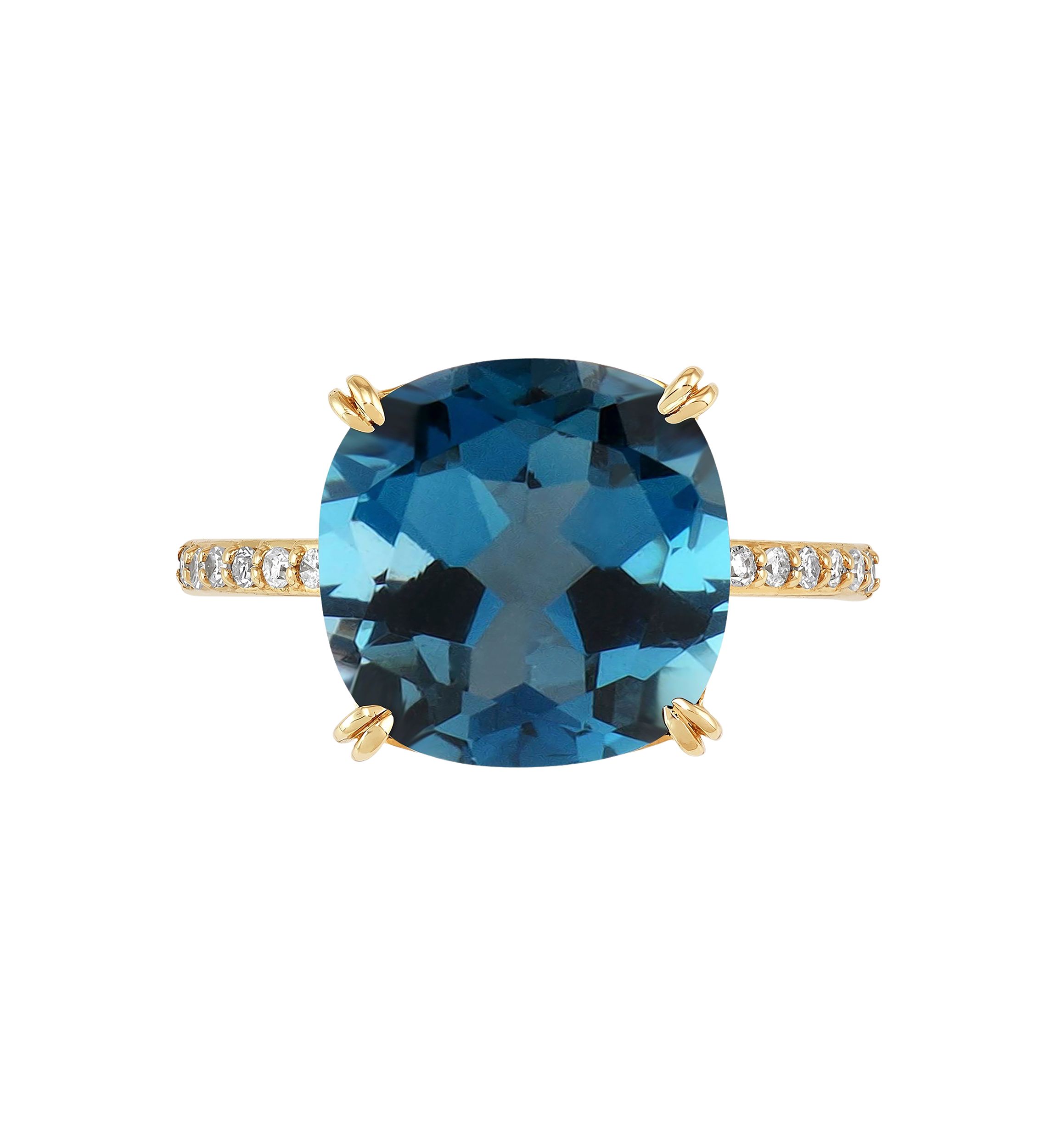 1/8 ct. t.w. Diamond and London Blue Topaz Ring in 10K Yellow Gold