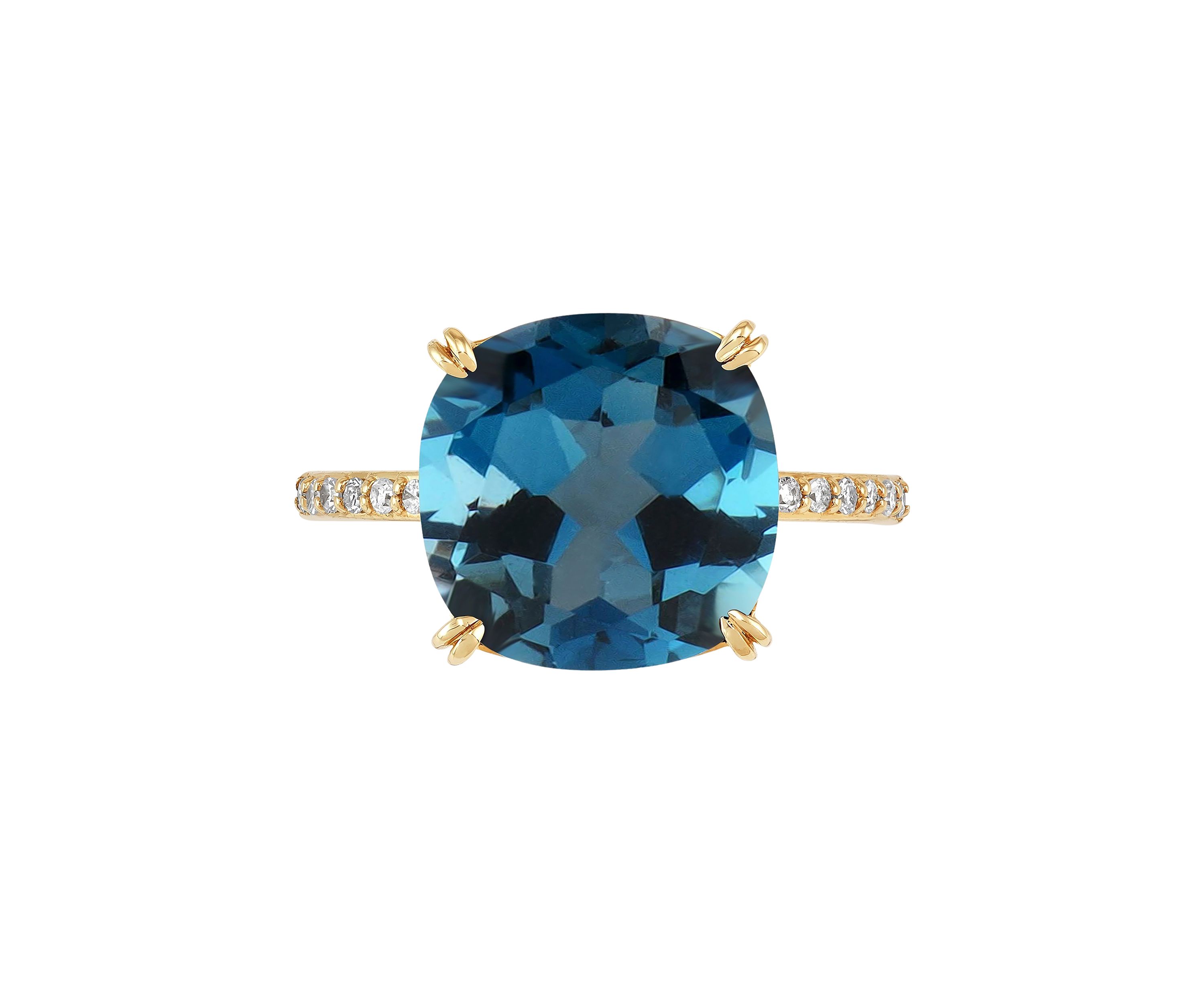 1/8 ct. t.w. Diamond and London Blue Topaz Ring in 10K Yellow Gold
