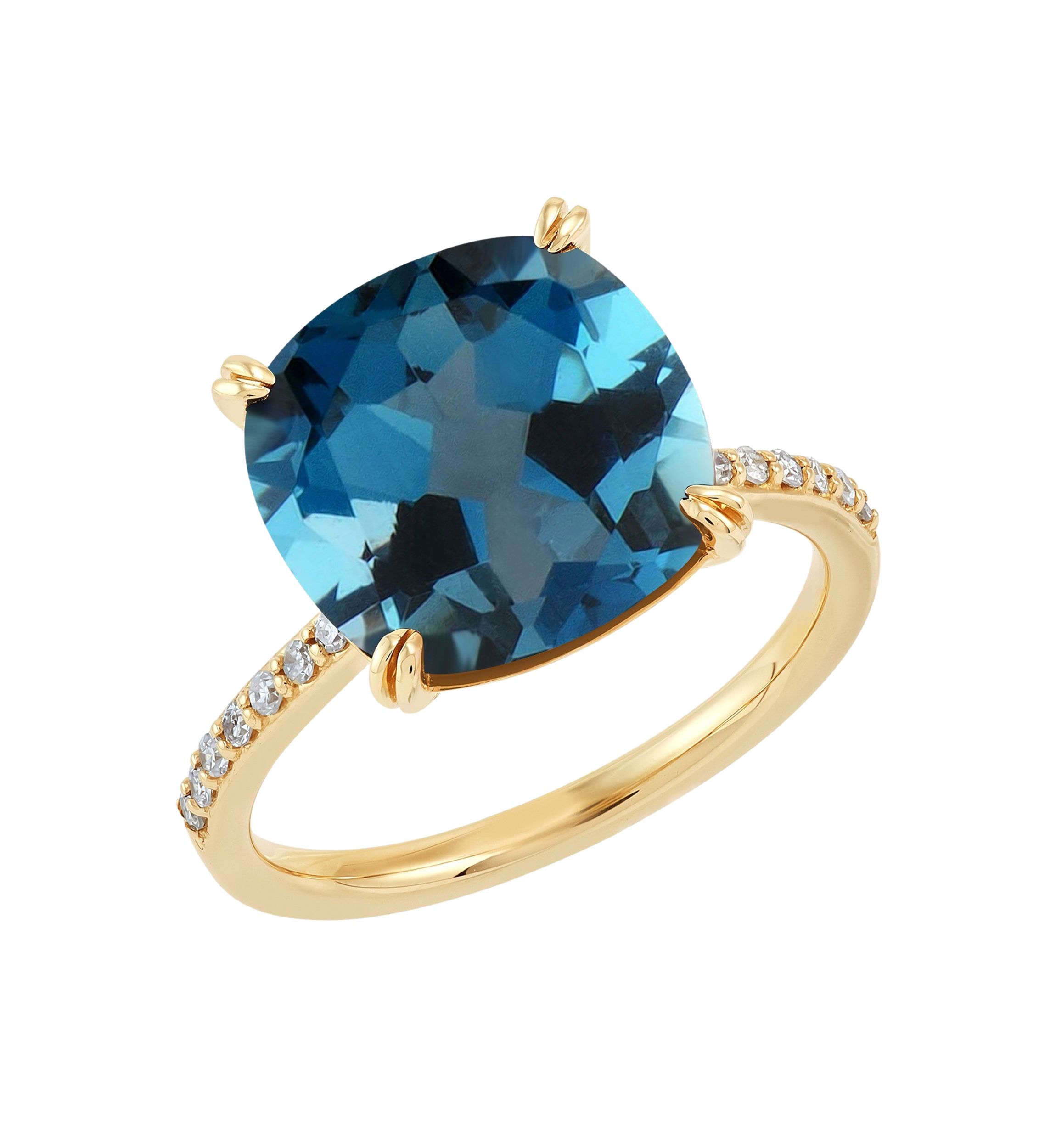 1/8 ct. t.w. Diamond and London Blue Topaz Ring in 10K Yellow Gold