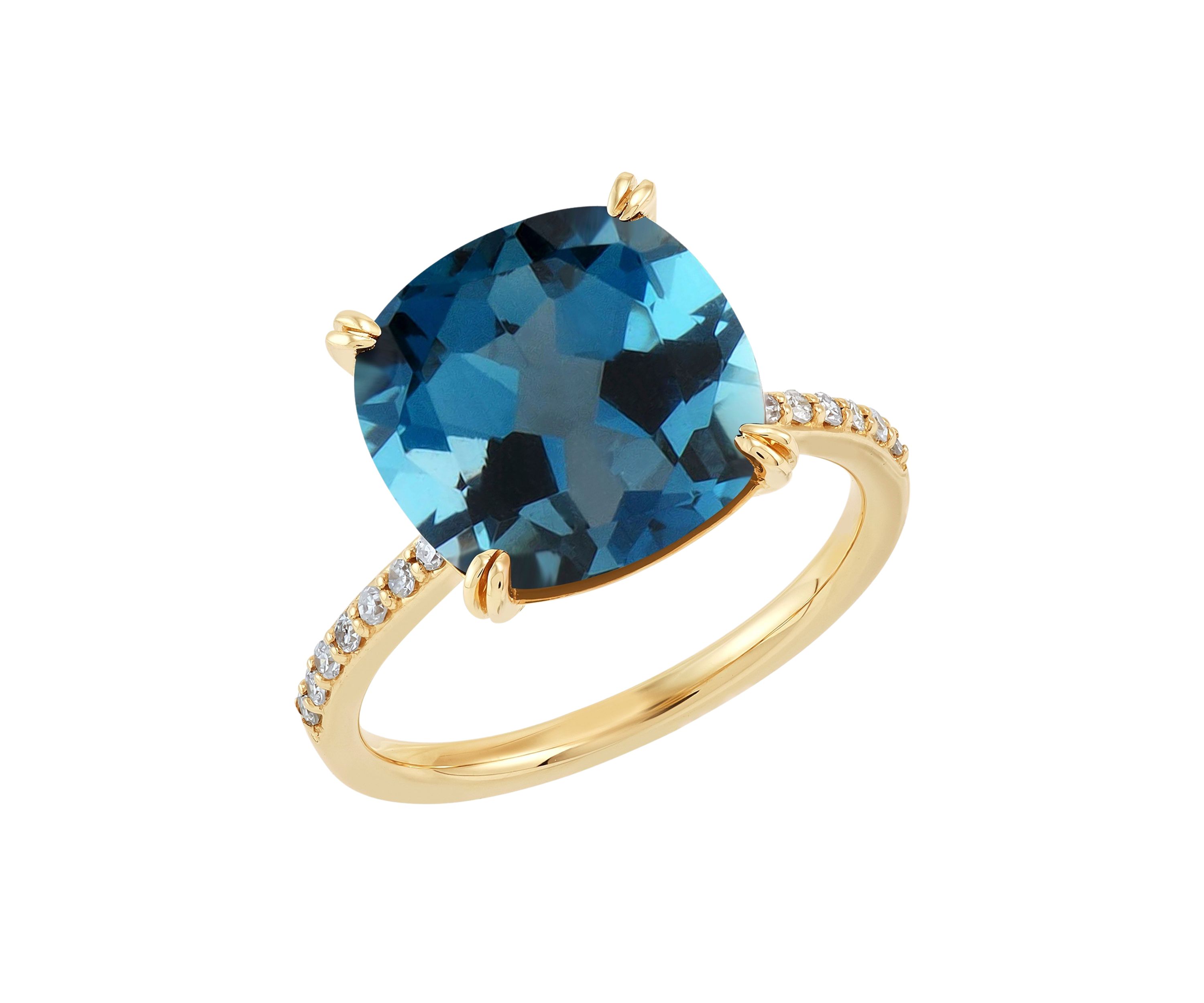 1/8 ct. t.w. Diamond and London Blue Topaz Ring in 10K Yellow Gold