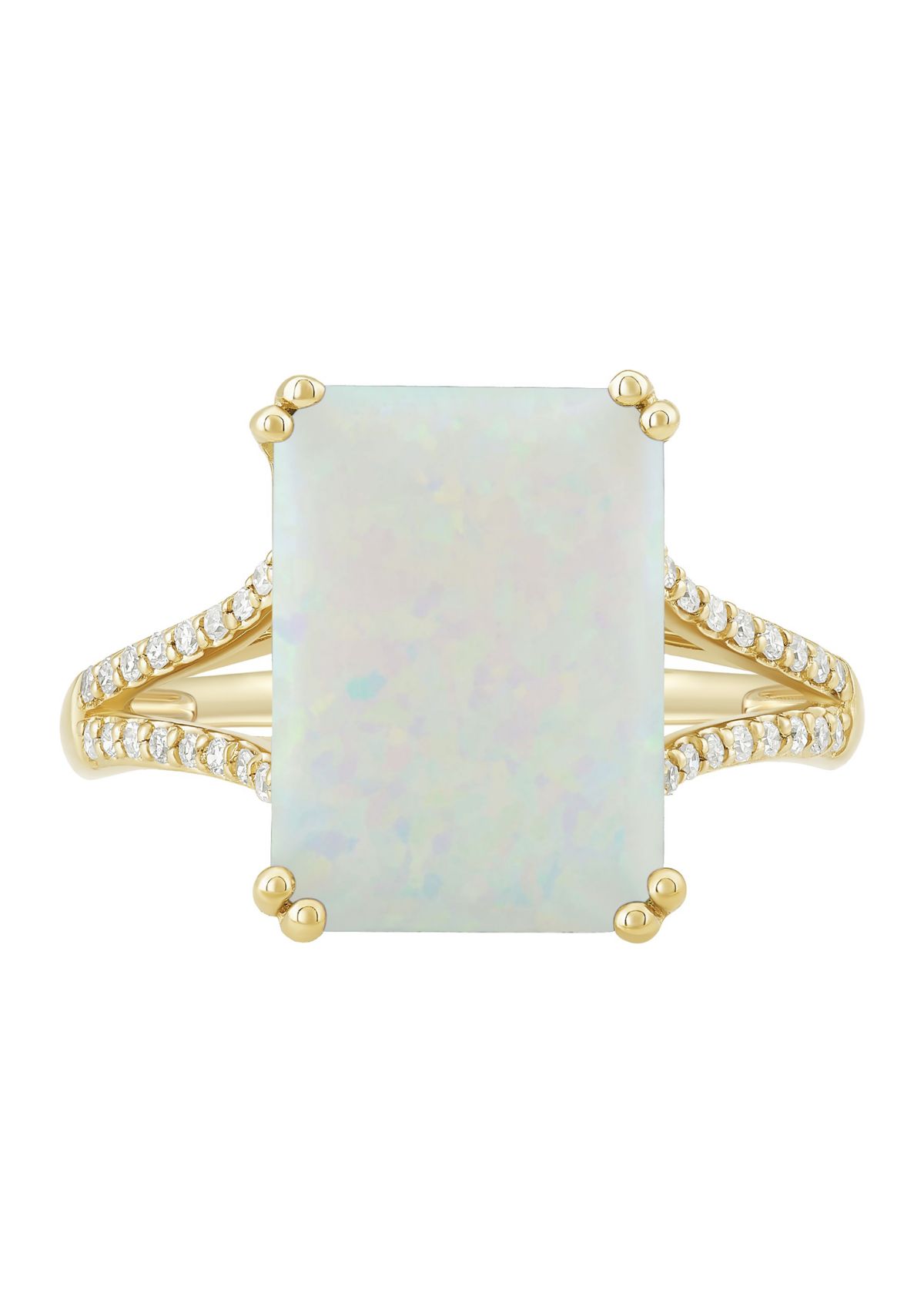 1/8 ct. t.w. Diamond and Lab Created Opal Ring in 10K Yellow Gold