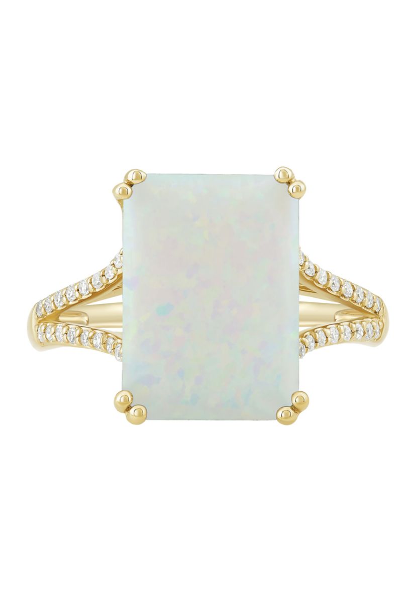 1/8 ct. t.w. Diamond and Lab Created Opal Ring in 10K Yellow Gold