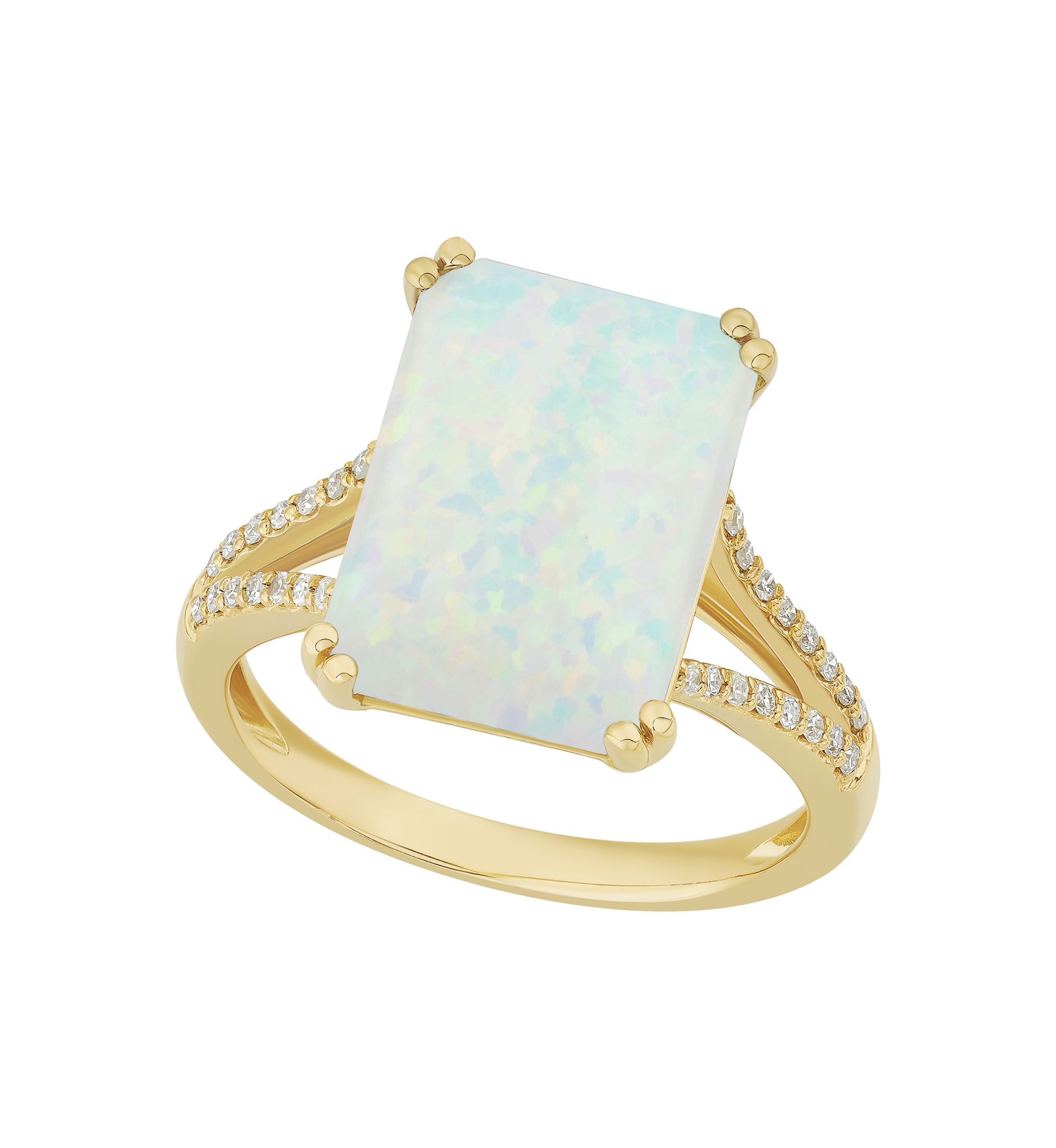 1/8 ct. t.w. Diamond and Lab Created Opal Ring in 10K Yellow Gold