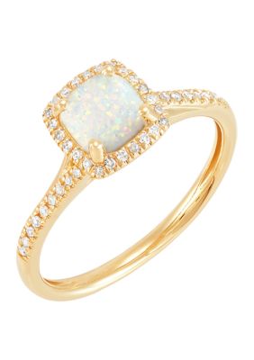 Belk & Co 1/8 ct. t.w. Lab Created Diamond and Created Opal Ring in 10K Yellow Gold