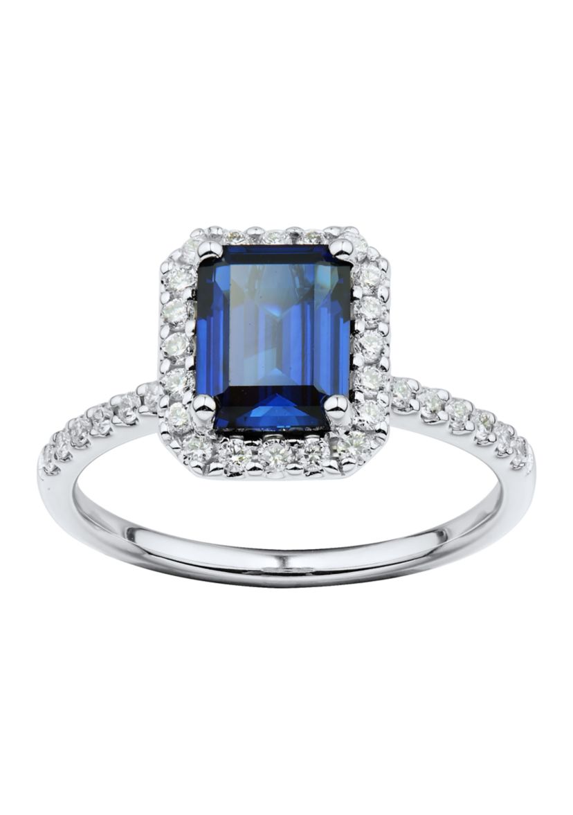1/3 ct. t.w. Lab Created Sapphire and Lab Created Diamond Ring in 10K White Gold