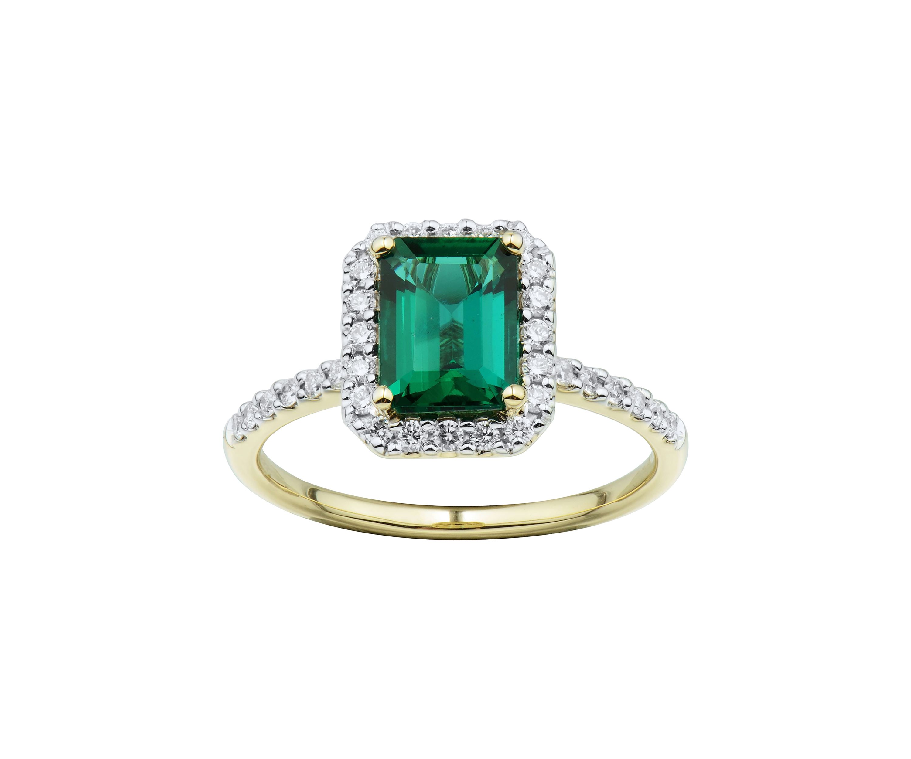 1/3 ct. t.w. Lab Created Emerald and Lab Created Diamond Ring in 10K Yellow Gold