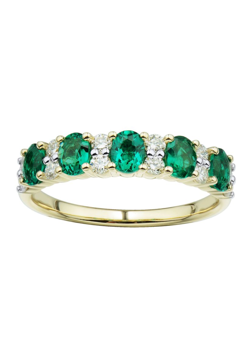 1/3 ct. t.w. Lab Created Emerald and Lab Created Diamond Ring in 10K Yellow Gold