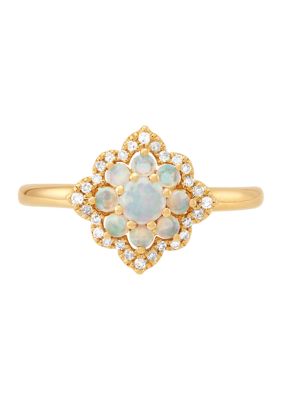 Belk & Co 1/10 ct. t.w. Lab Grown Opal and Lab Grown Diamond Ring in 10K Yellow Gold, 7