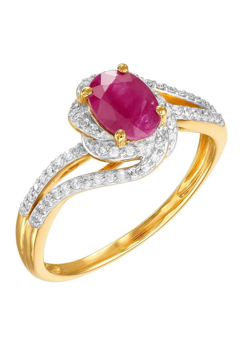1/5 ct. t.w. Diamond and Ruby Ring in 10K Yellow Gold