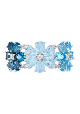 Belk & Co Multi Blue Topaz and 1/10 ct. t.w. Diamond Ring in Sterling Silver, 7