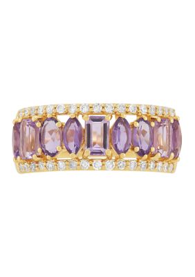 Belk & Co 1/4 ct. t.w. Diamond and Amethyst Band Ring in 10K Yellow Gold