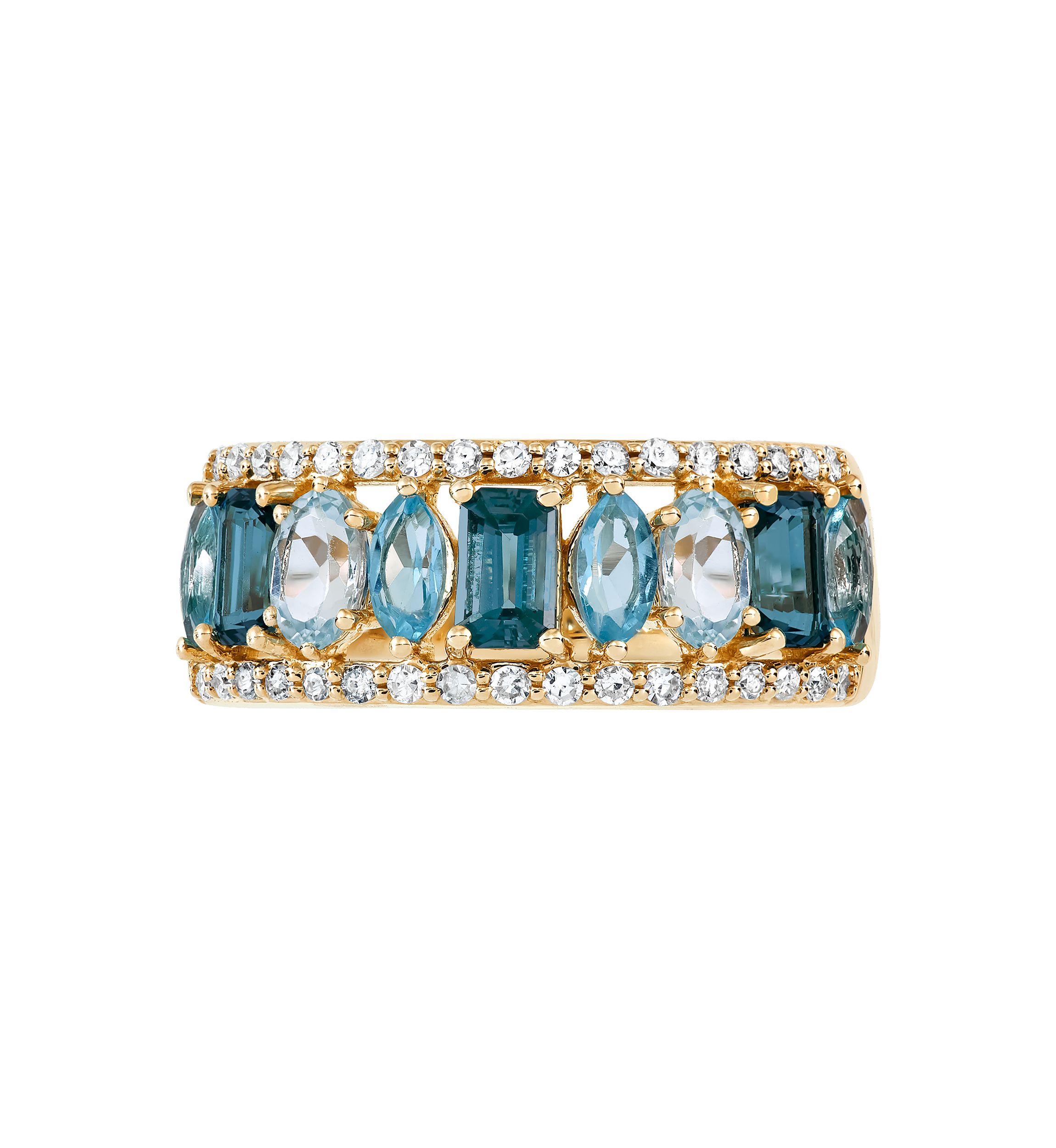 2.35 ct. t.w. Multi Blue Topaz and 1/4 ct. t.w. Diamond Band Ring in 10K Yellow Gold