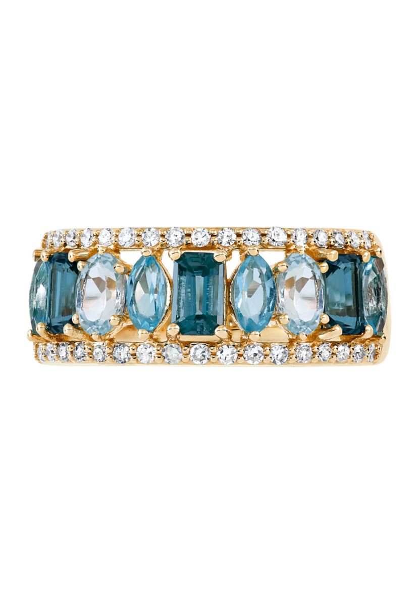 2.35 ct. t.w. Multi Blue Topaz and 1/4 ct. t.w. Diamond Band Ring in 10K Yellow Gold