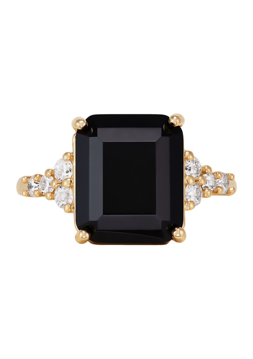 1/3 ct. t.w Lab Grown Diamond and Onyx Ring in 10K Yellow Gold