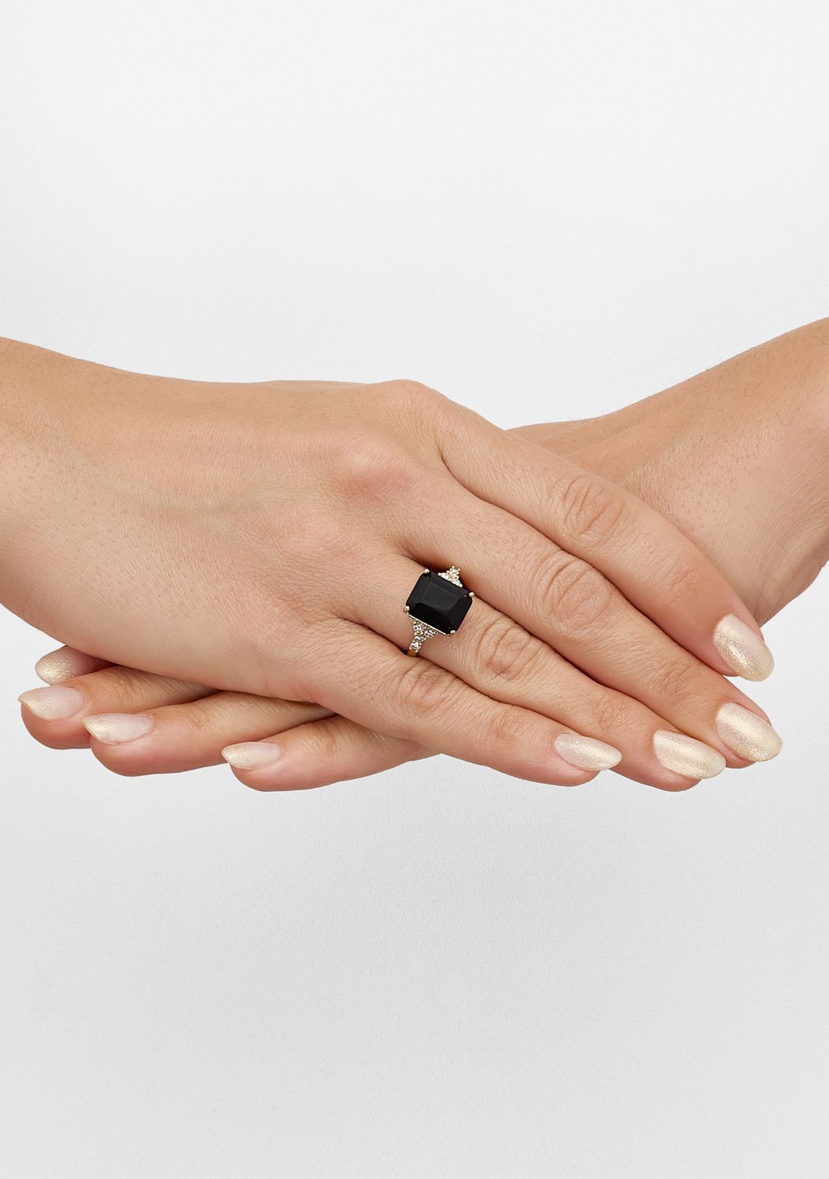 1/3 ct. t.w Lab Grown Diamond and Onyx Ring in 10K Yellow Gold