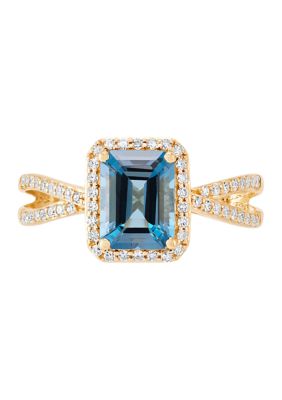 Belk & Co 1/4 ct. t.w. Diamond and London Blue Topaz Ring in 10K Yellow Gold