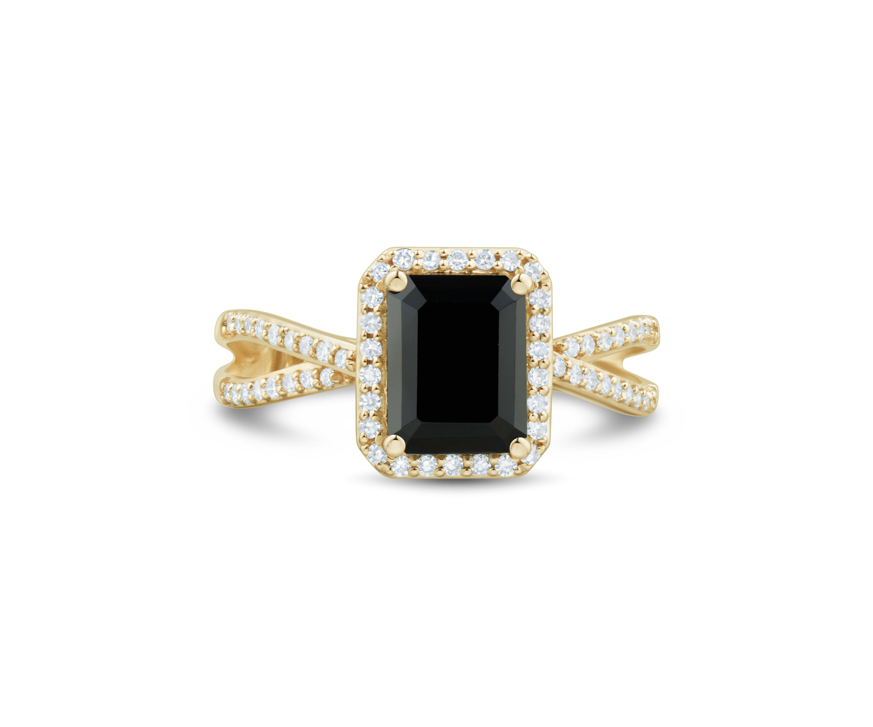 1/4 ct. t.w. Onyx and Diamond Ring in 10K Yellow Gold