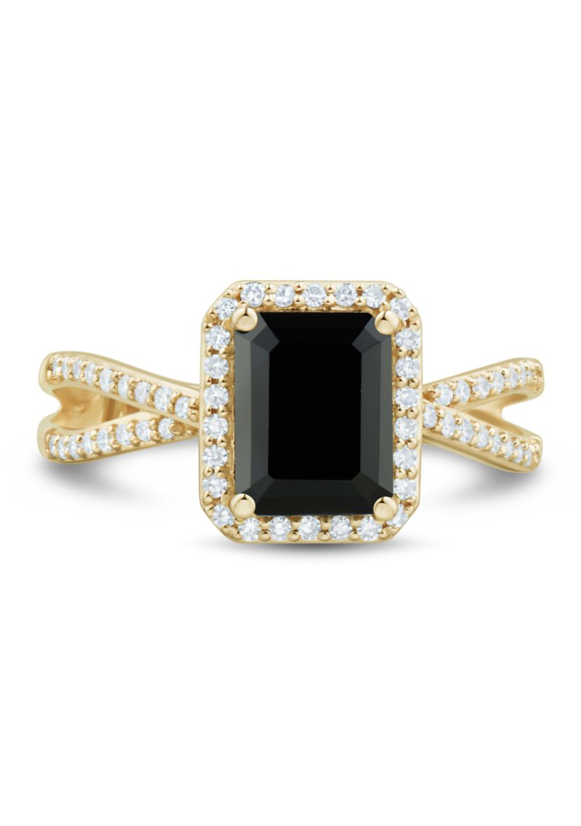 1/4 ct. t.w. Onyx and Diamond Ring in 10K Yellow Gold