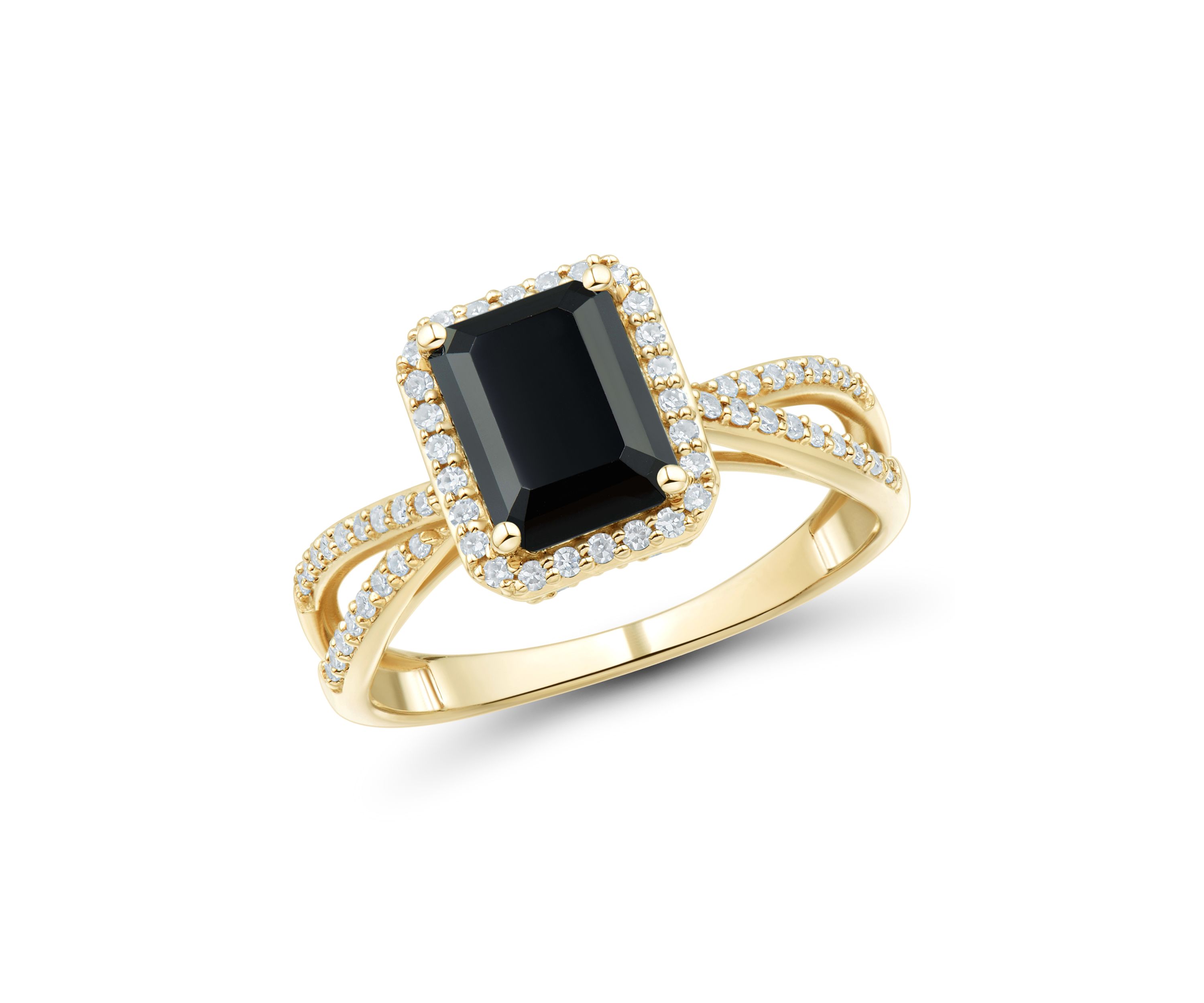 1/4 ct. t.w. Onyx and Diamond Ring in 10K Yellow Gold