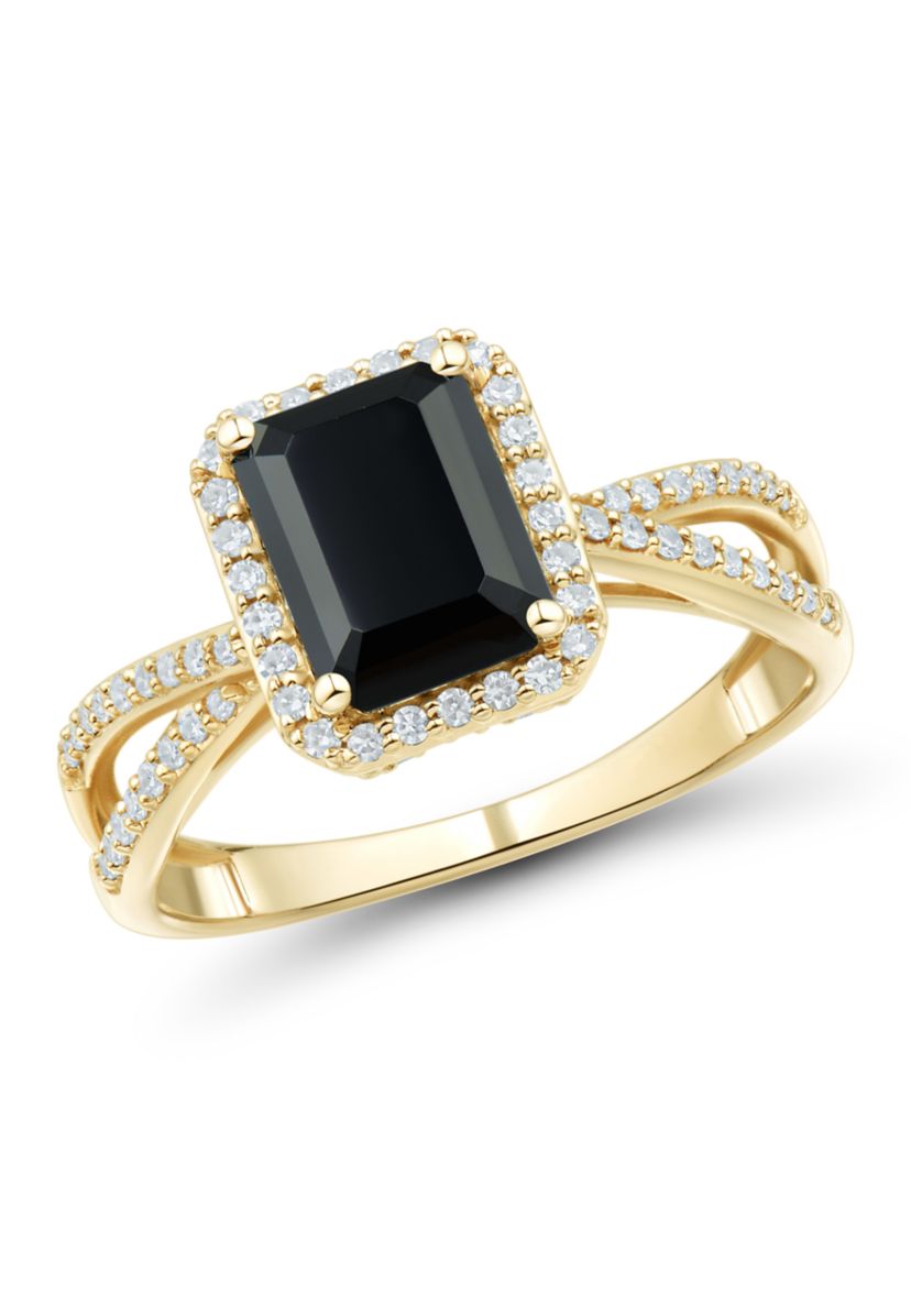 1/4 ct. t.w. Onyx and Diamond Ring in 10K Yellow Gold