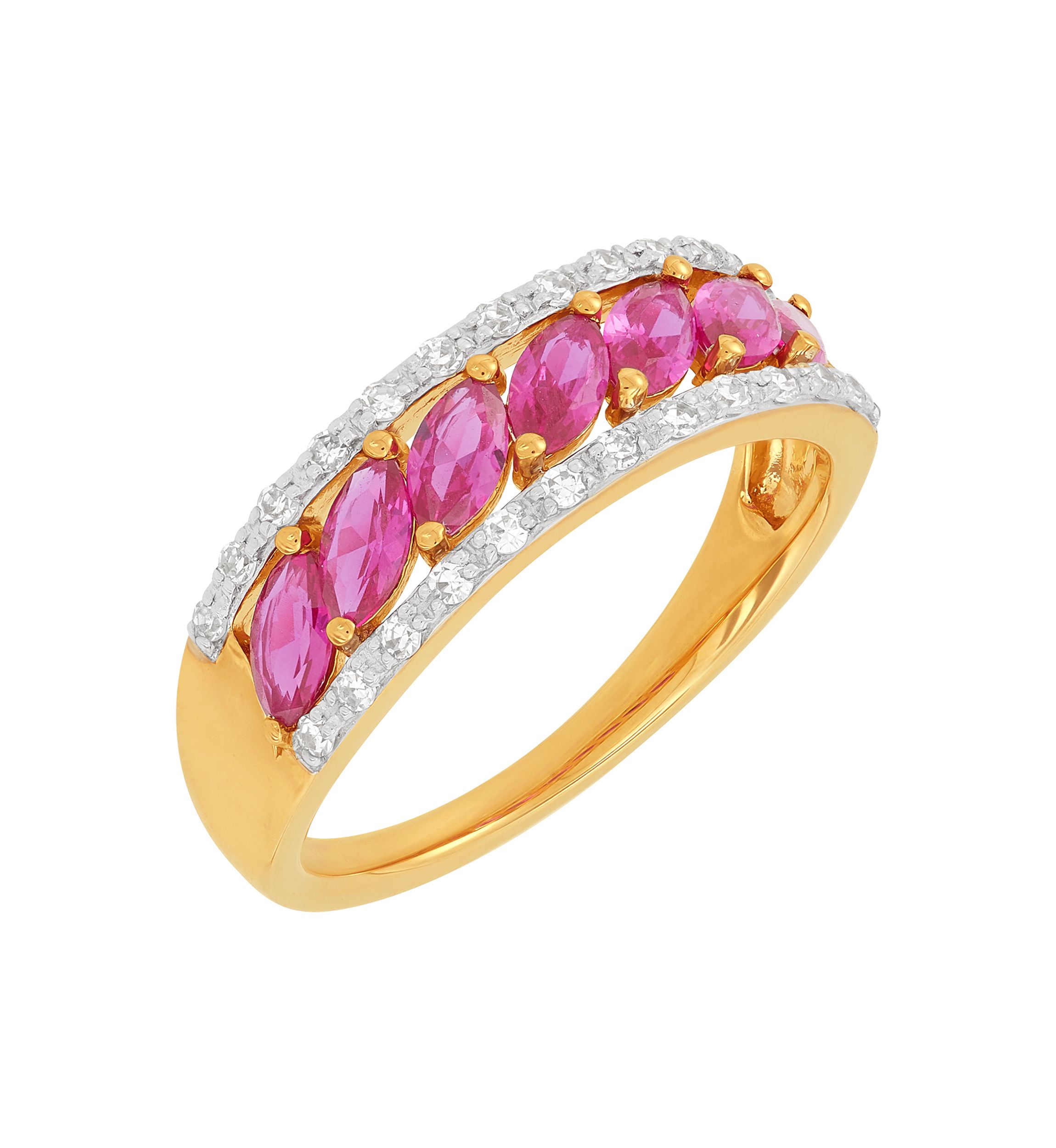 1/5 ct. t.w. Lab Grown Diamond, Lab Grown Ruby Band Ring in 10K Yellow Gold