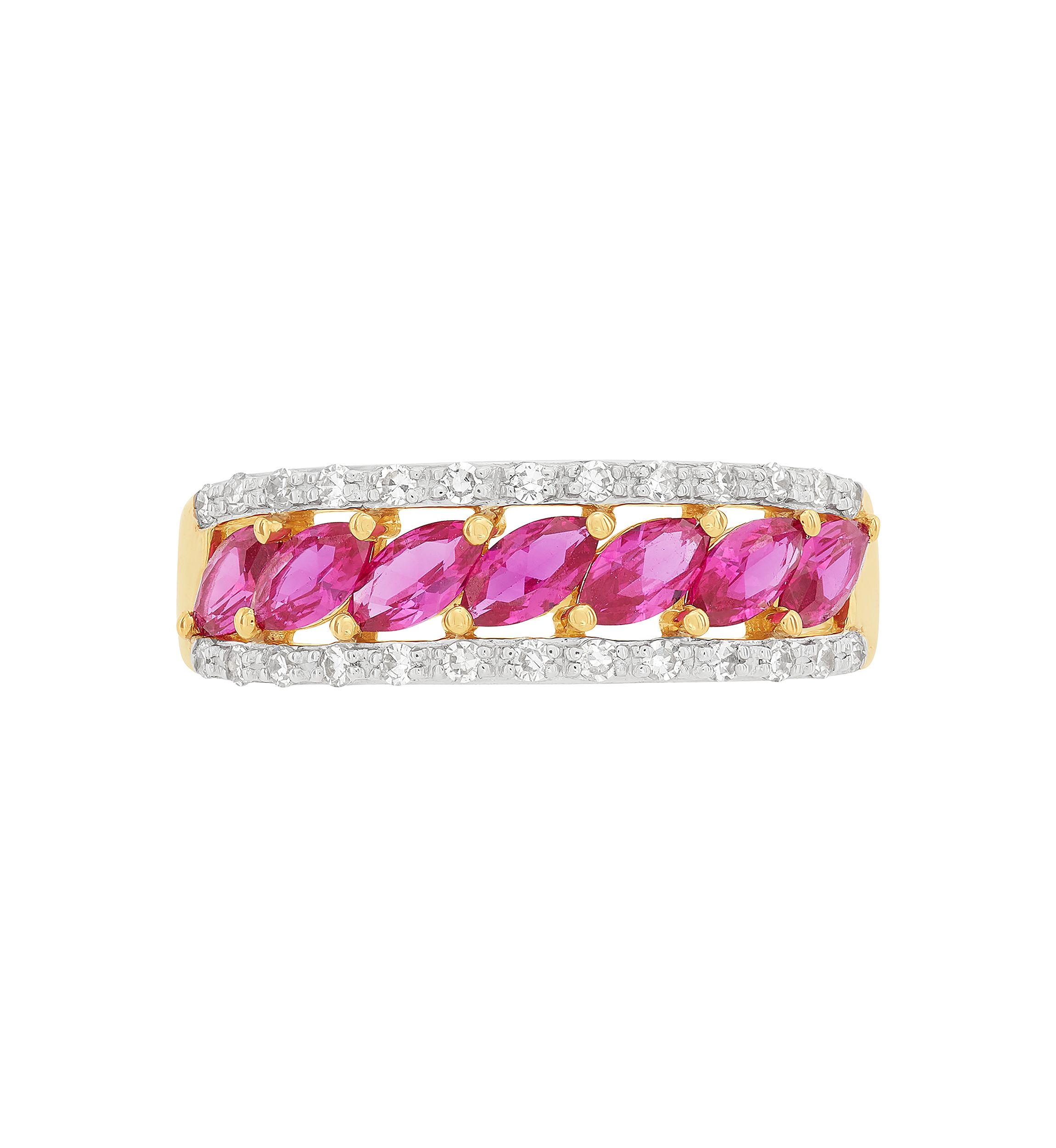 1/5 ct. t.w. Lab Grown Diamond, Lab Grown Ruby Band Ring in 10K Yellow Gold