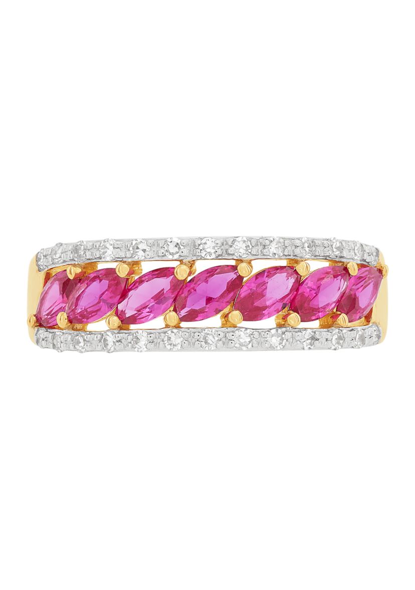 1/5 ct. t.w. Lab Grown Diamond, Lab Grown Ruby Band Ring in 10K Yellow Gold