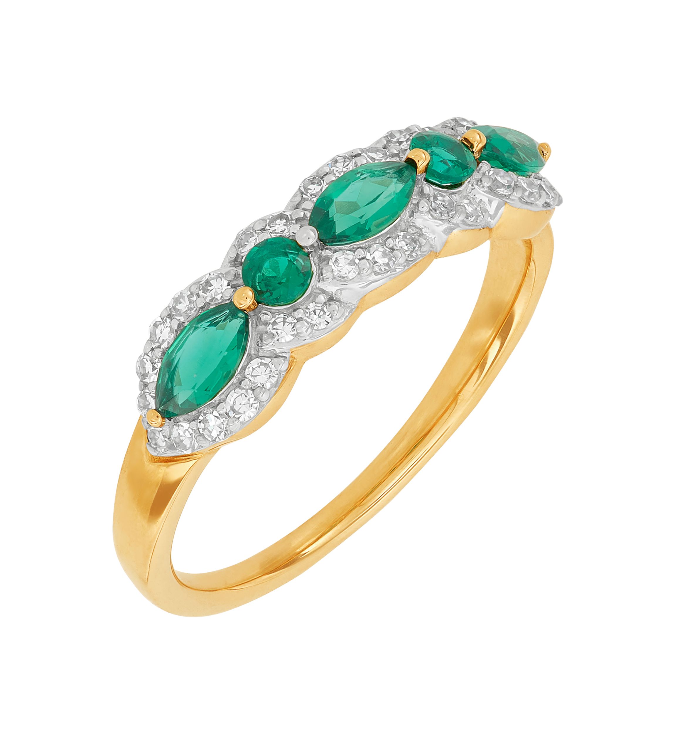 1/5 ct. t.w. Lab Grown Diamond and Lab Grown Emerald Band Ring in 10K Yellow Gold