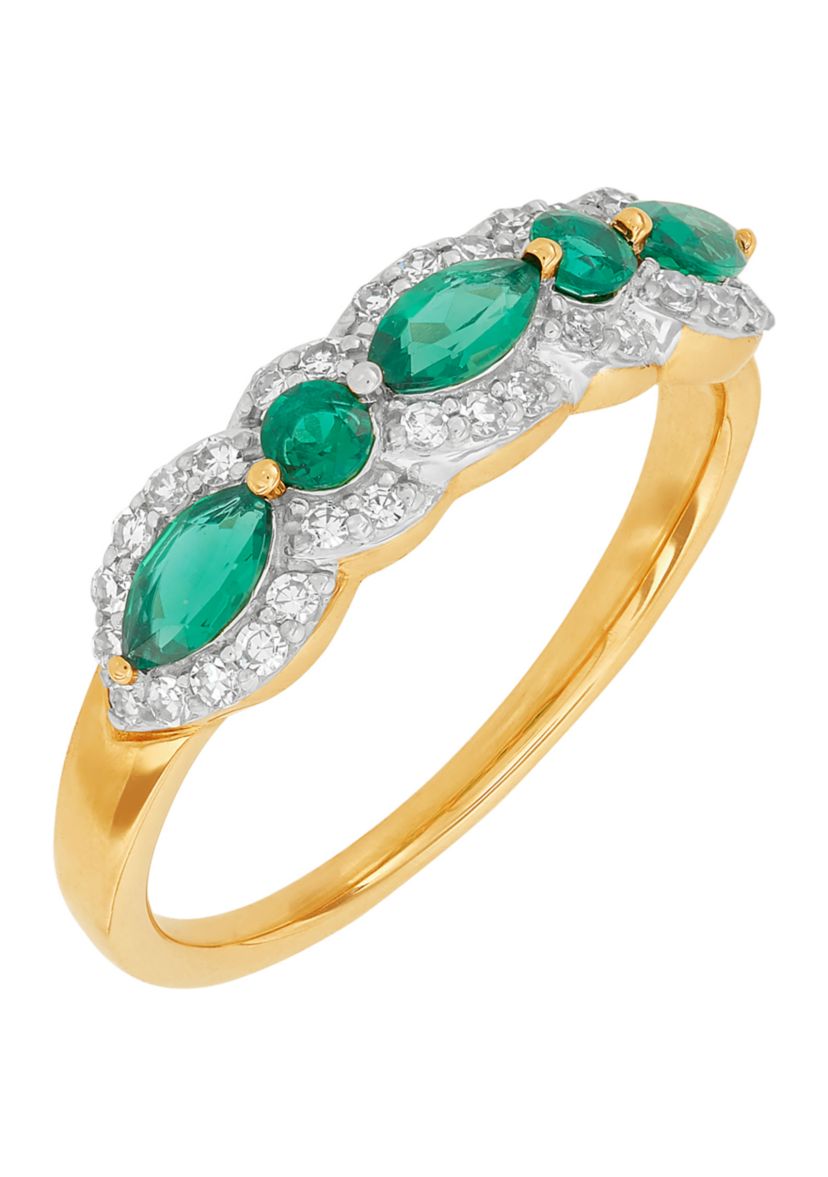 1/5 ct. t.w. Lab Grown Diamond and Lab Grown Emerald Band Ring in 10K Yellow Gold