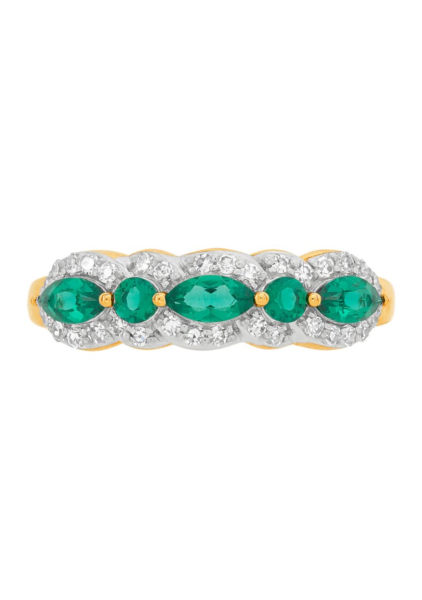 1/5 ct. t.w. Lab Grown Diamond and Lab Grown Emerald Band Ring in 10K Yellow Gold