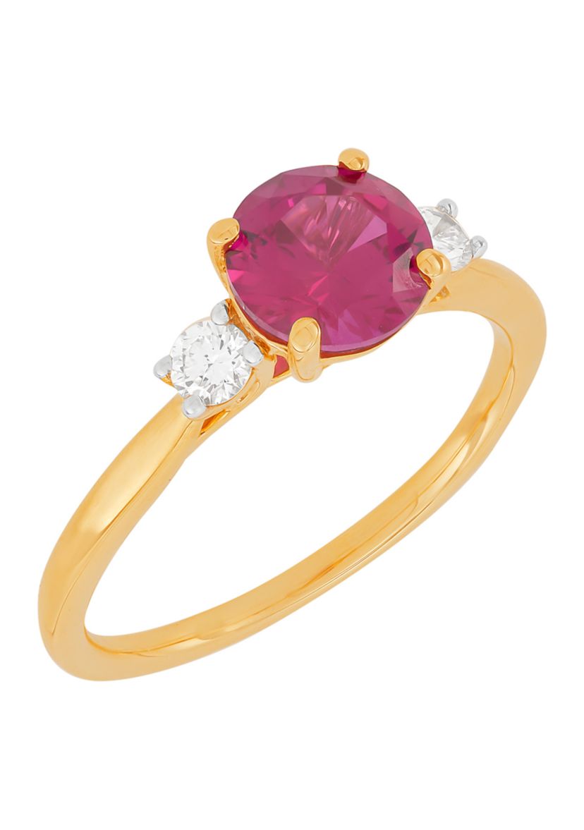 1/5 ct. t.w. Lab Grown Diamond, Lab Grown Ruby Ring in 10K Yellow Gold