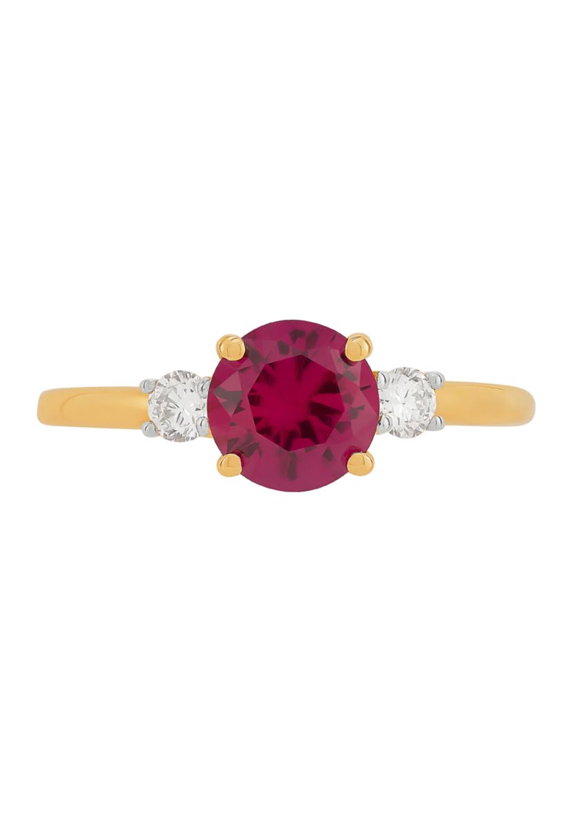 1/5 ct. t.w. Lab Grown Diamond, Lab Grown Ruby Ring in 10K Yellow Gold