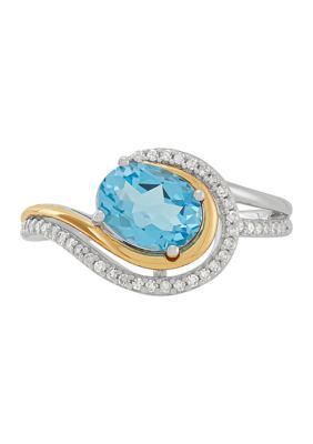 Belk & Co 1/8 ct. t.w. Diamond and Swiss Blue Topaz Ring in Two Tone Metal