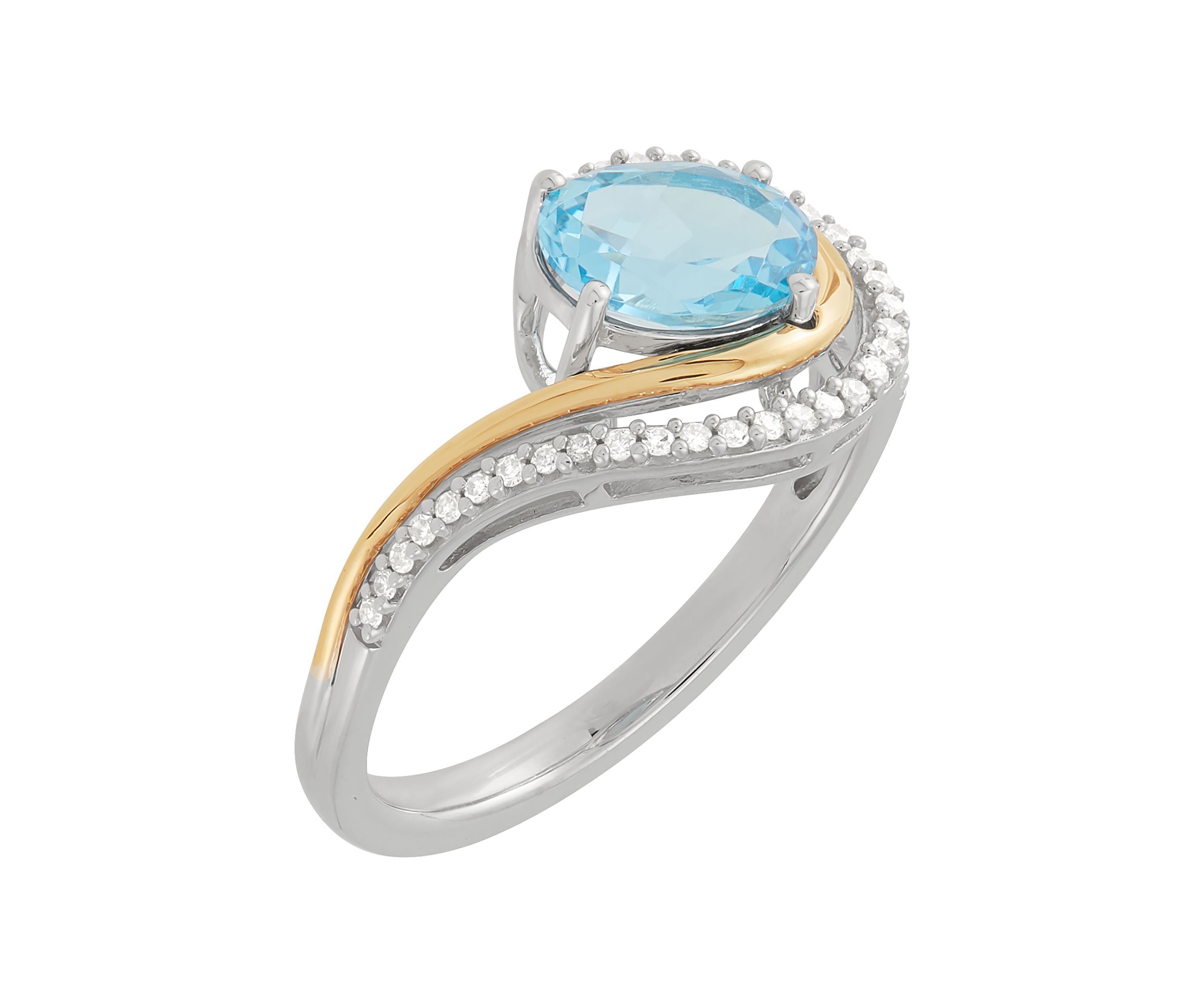 1/8 ct. t.w. Diamond and Swiss Blue Topaz Ring in Two Tone Metal