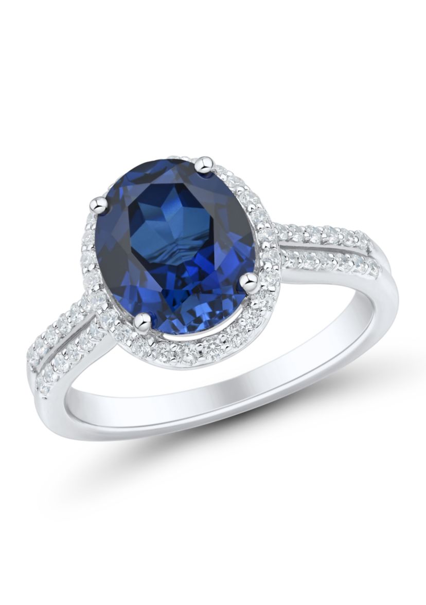 1/3 ct. t.w. Lab Grown Sapphire and Diamond Ring in Sterling Silver