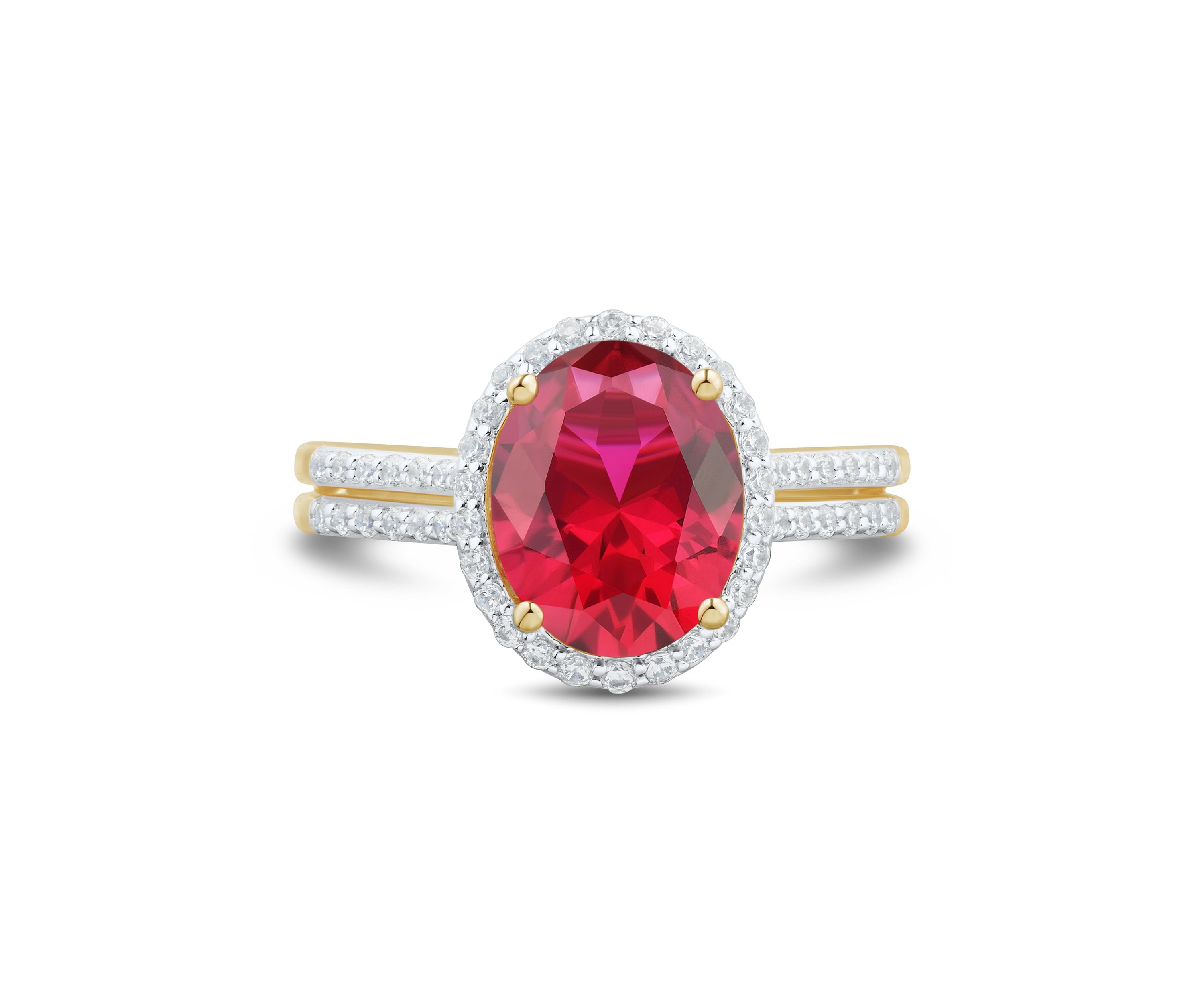 Lab Grown Ruby and 1/3 ct. t.w. Lab Grown Diamond Ring in Gold Over Silver