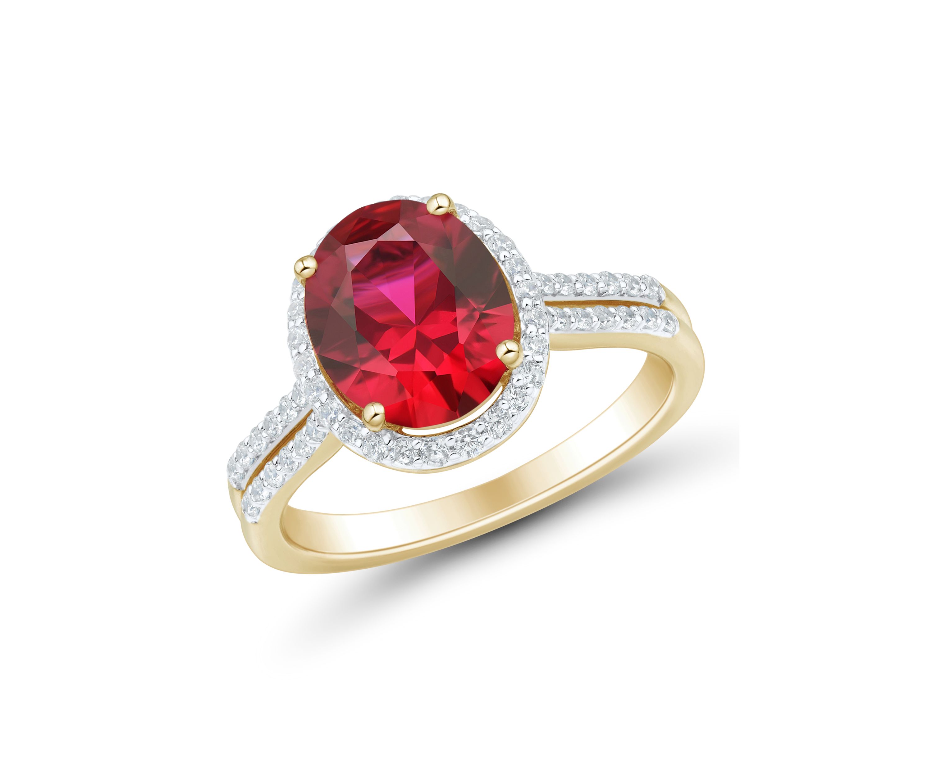 Lab Grown Ruby and 1/3 ct. t.w. Lab Grown Diamond Ring in Gold Over Silver