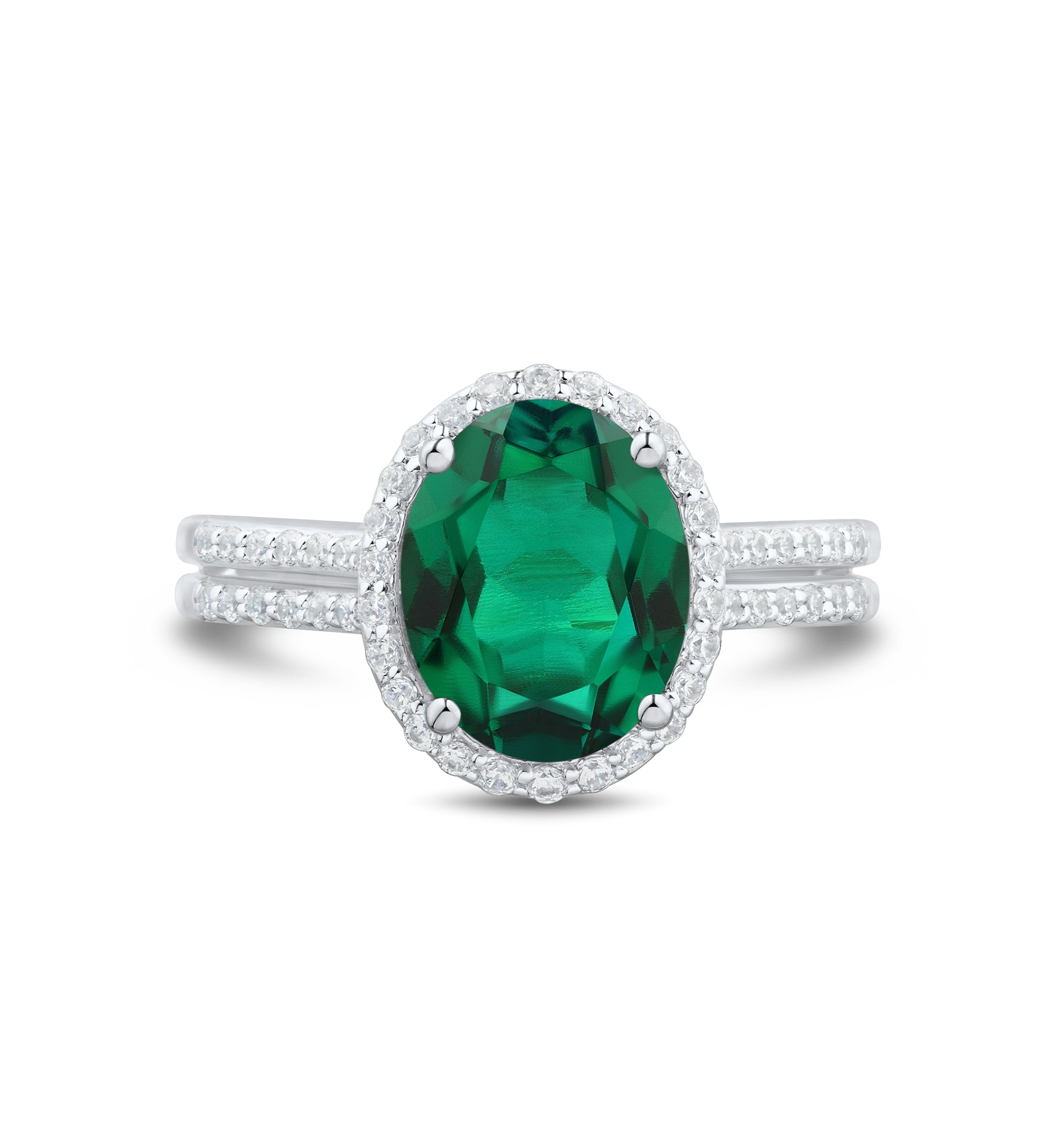 Lab Grown Emerald and 1/3 ct. t.w. Lab Grown Diamond Ring in Sterling silver