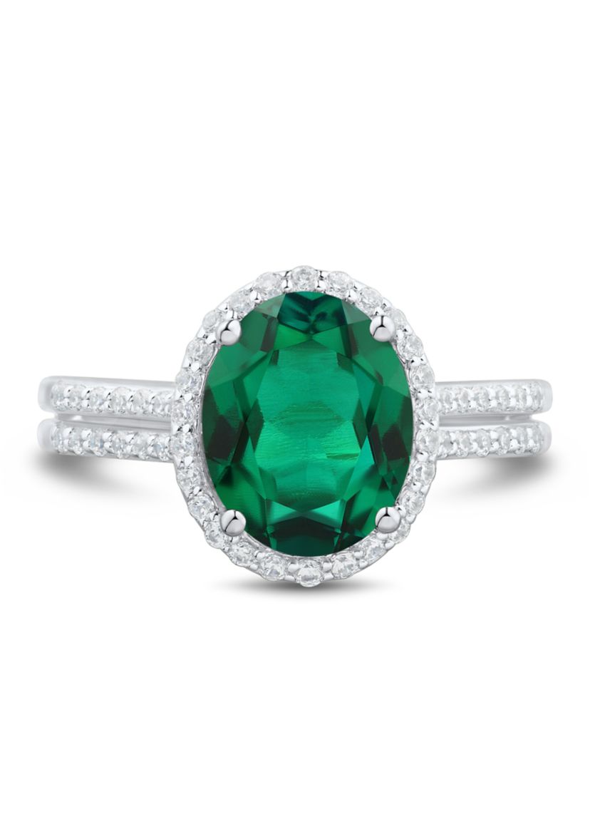 Lab Grown Emerald and 1/3 ct. t.w. Lab Grown Diamond Ring in Sterling silver