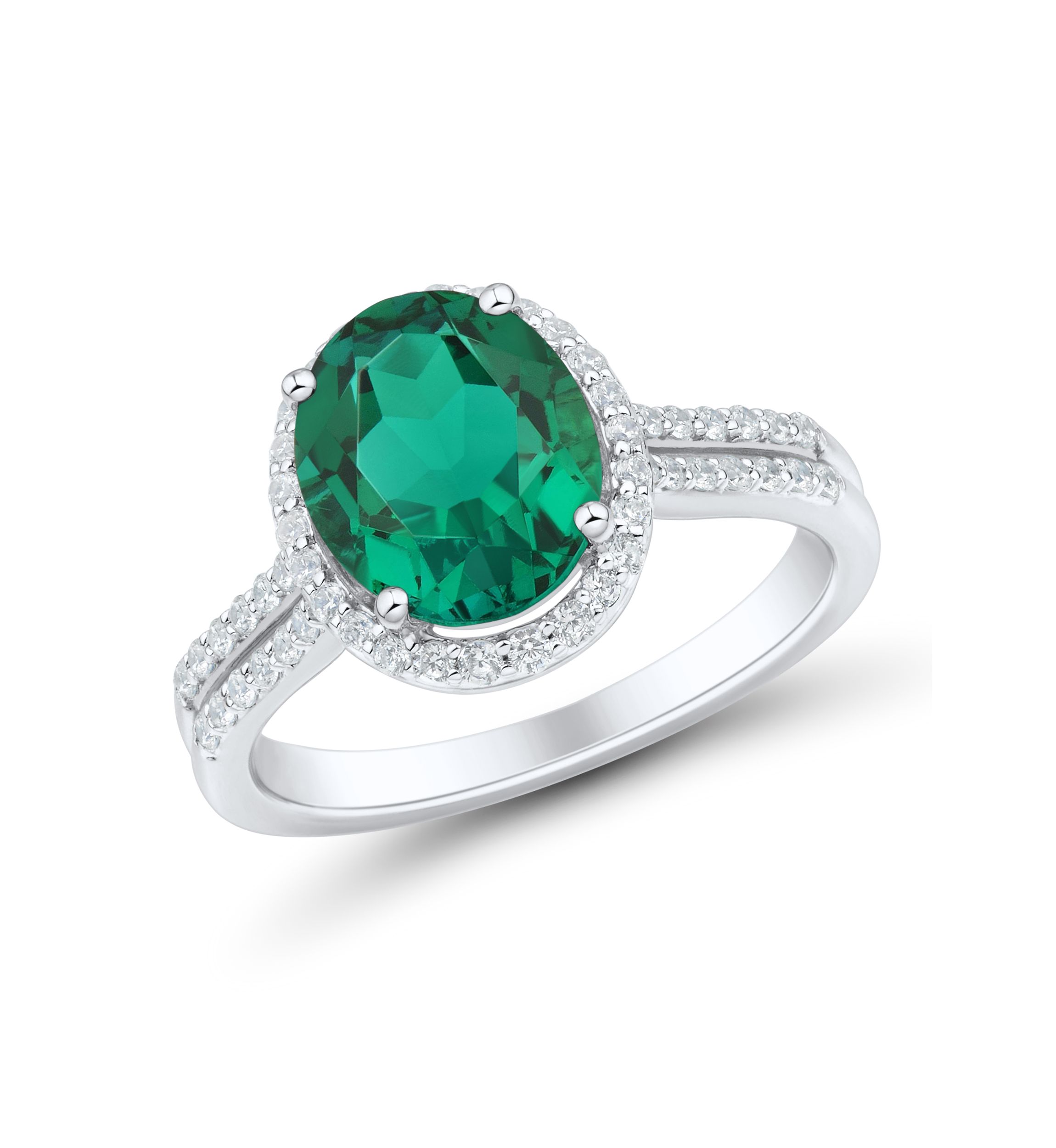 Lab Grown Emerald and 1/3 ct. t.w. Lab Grown Diamond Ring in Sterling silver