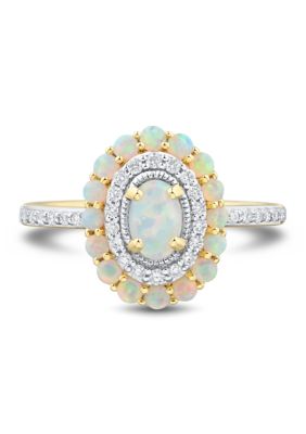 Belk & Co 1/4 ct. t.w. Lab Grown Opal and Diamond Ring in Gold Over Sterling Silver
