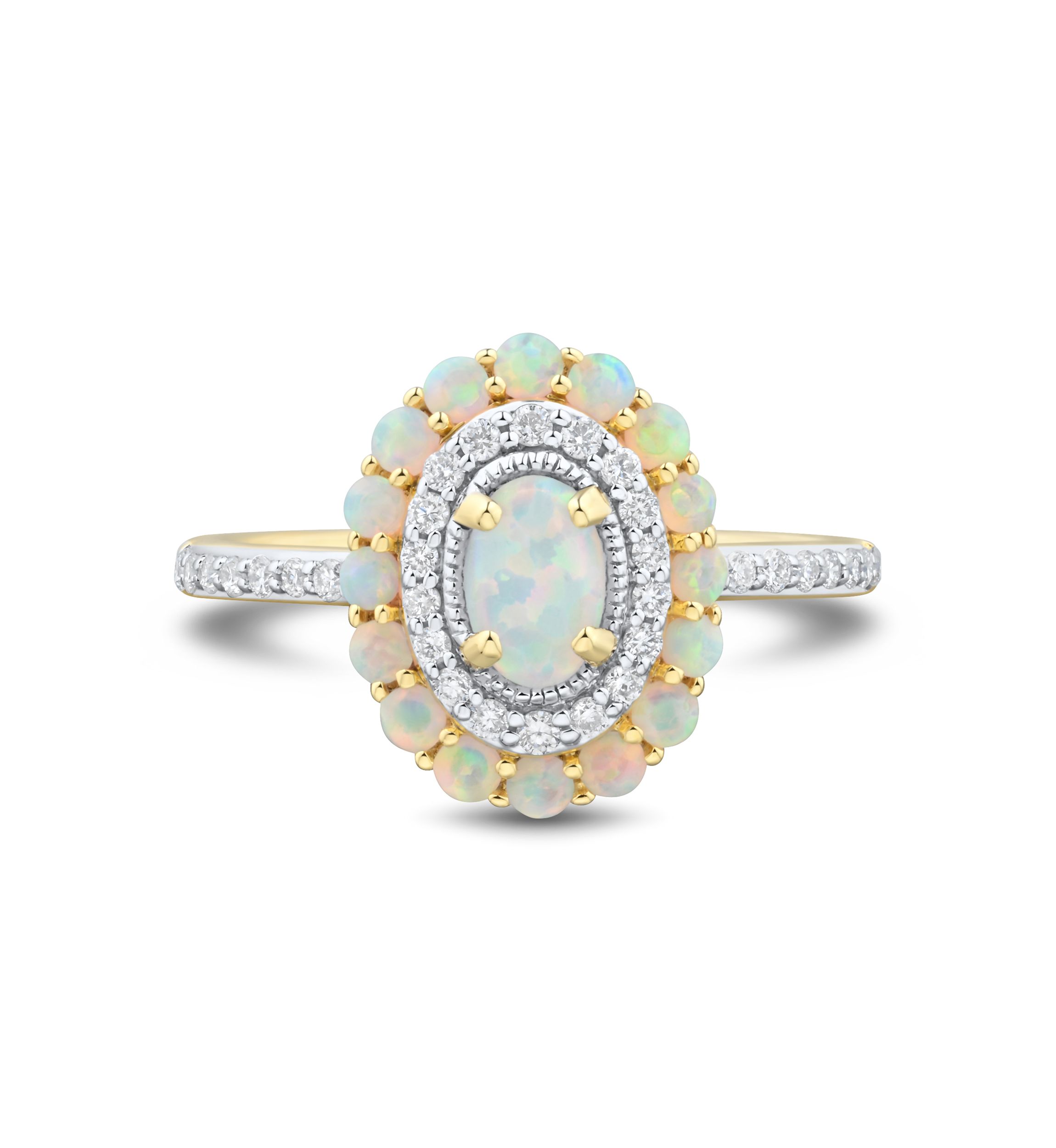 1/4 ct. t.w. Lab Grown Opal and Diamond Ring in Gold Over Sterling Silver