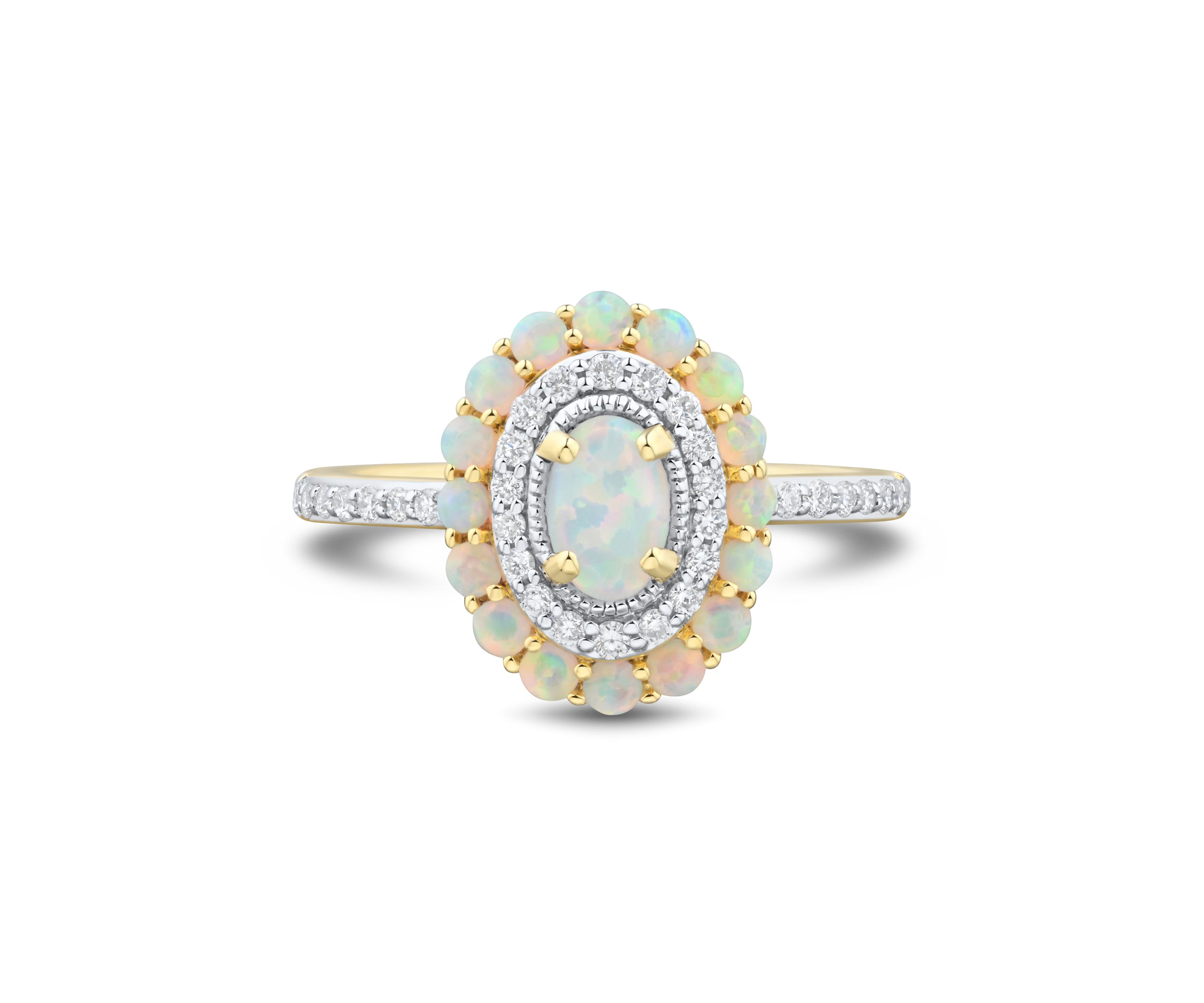 1/4 ct. t.w. Lab Grown Opal and Diamond Ring in Gold Over Sterling Silver