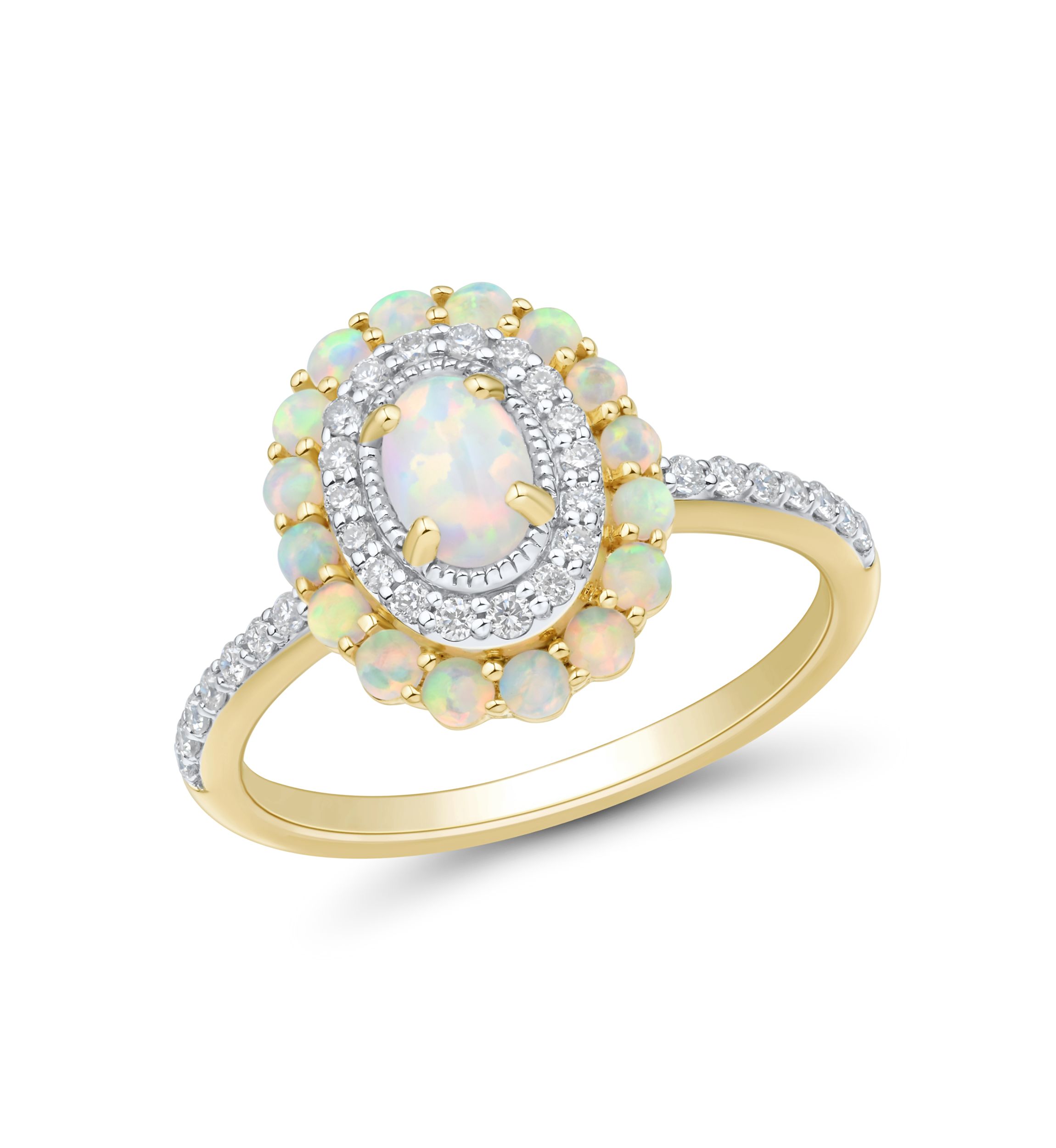 1/4 ct. t.w. Lab Grown Opal and Diamond Ring in Gold Over Sterling Silver