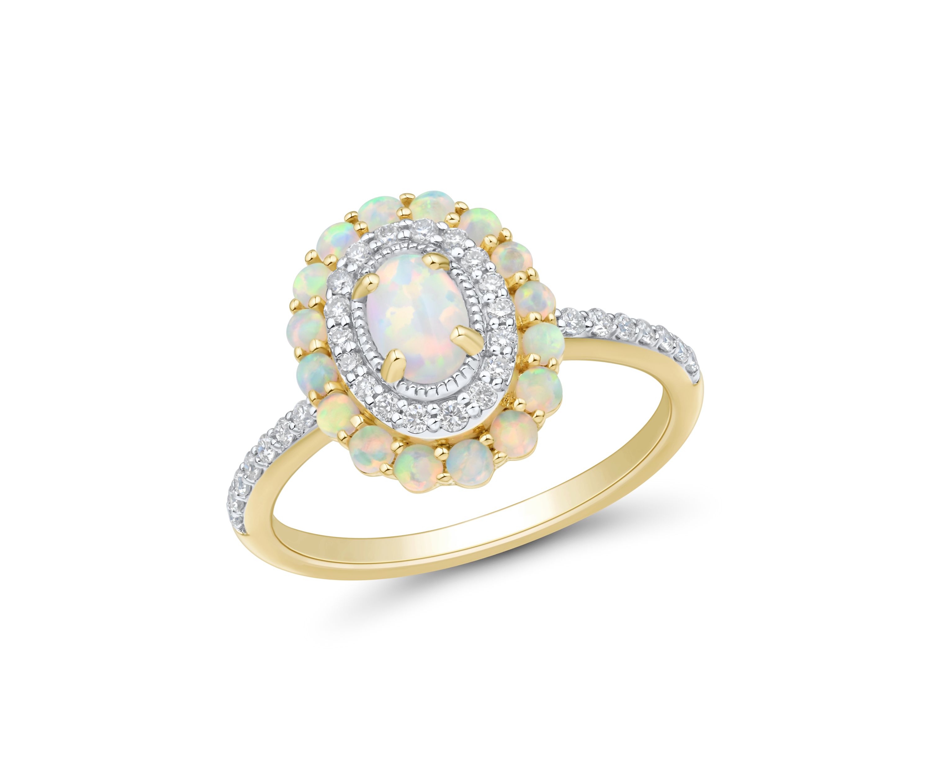 1/4 ct. t.w. Lab Grown Opal and Diamond Ring in Gold Over Sterling Silver