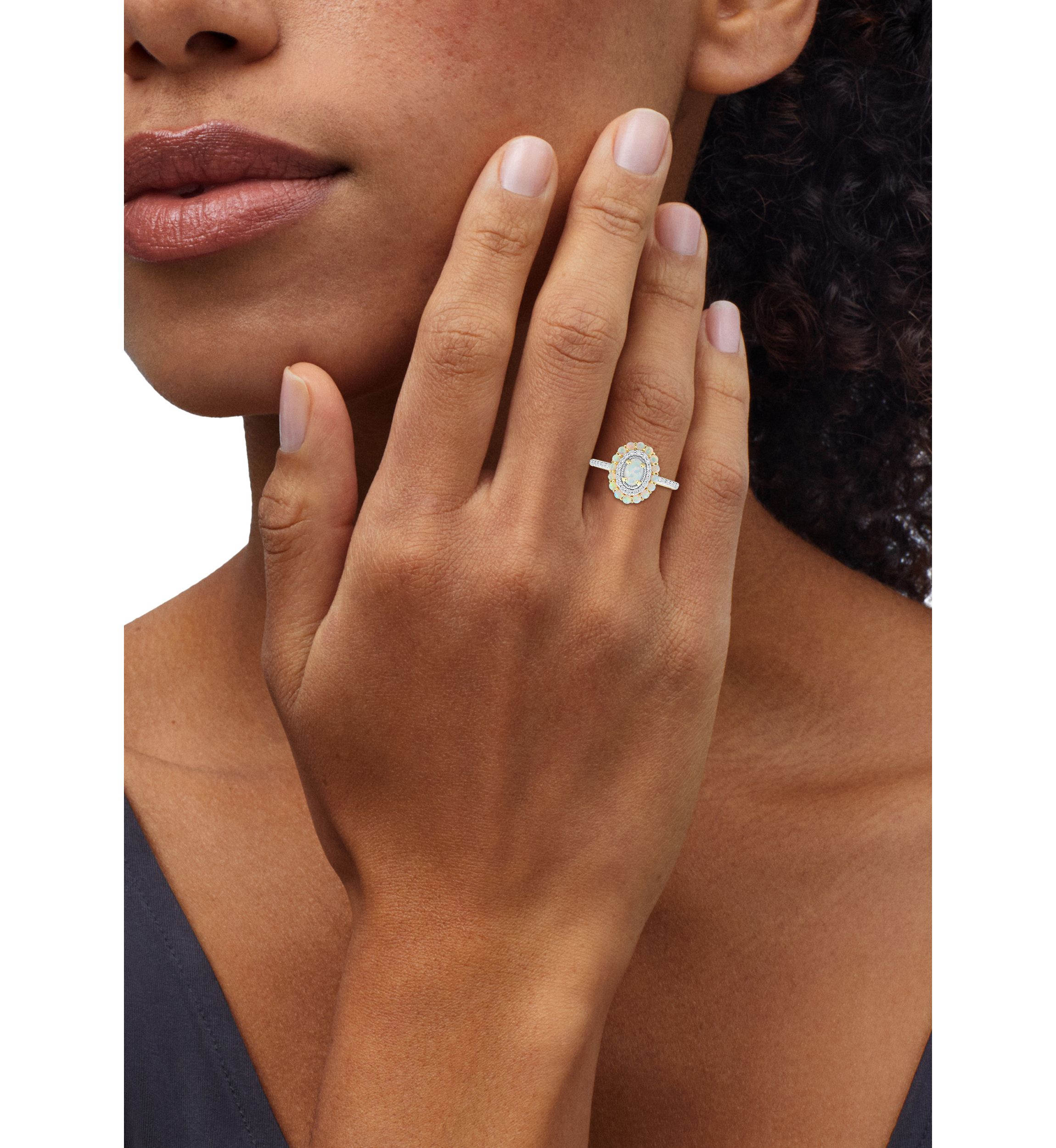 1/4 ct. t.w. Lab Grown Opal and Diamond Ring in Gold Over Sterling Silver