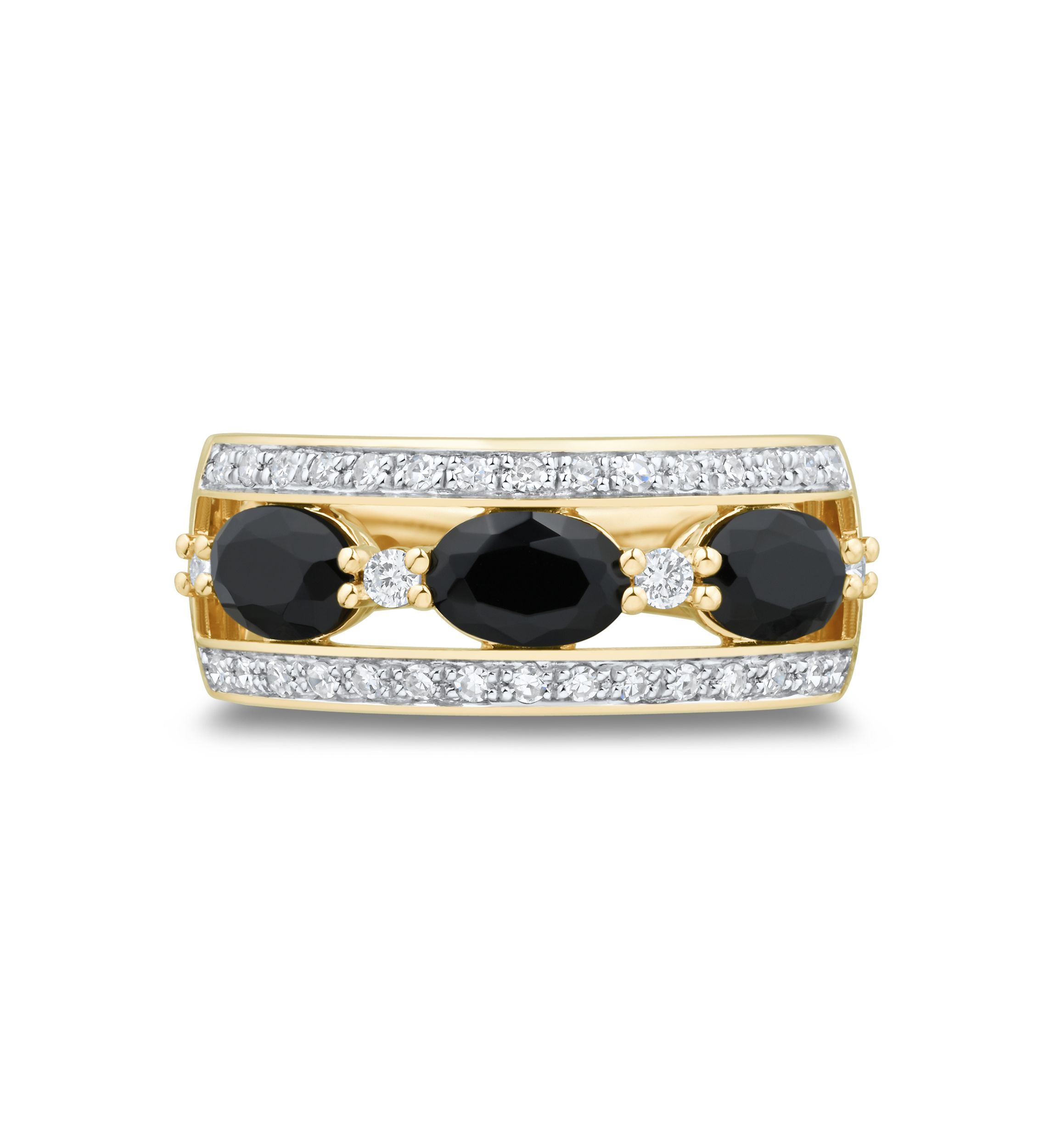 1/4 ct. t.w. Lab Grown Diamond and Onyx Ring in Gold Over Silver