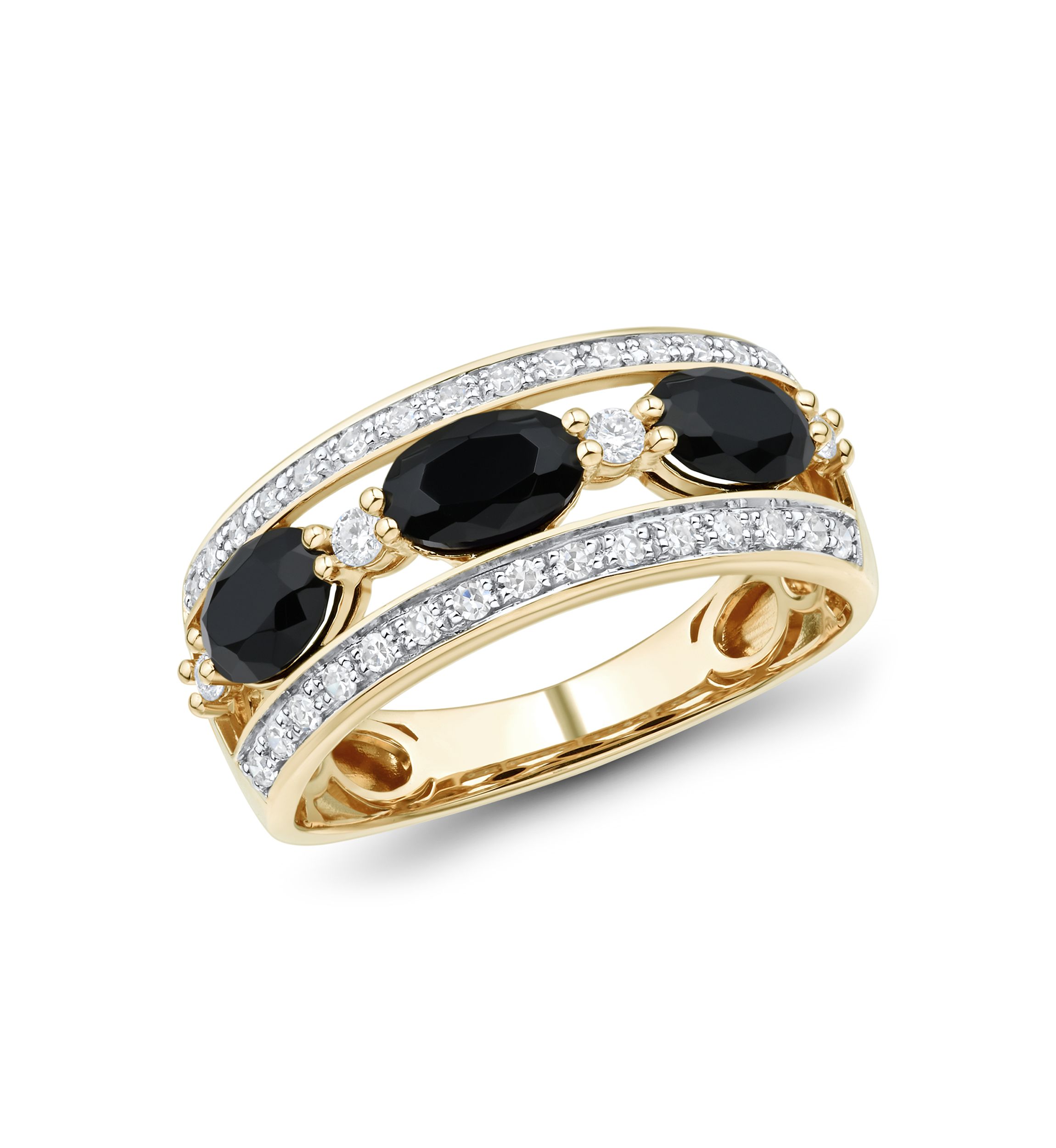 1/4 ct. t.w. Lab Grown Diamond and Onyx Ring in Gold Over Silver